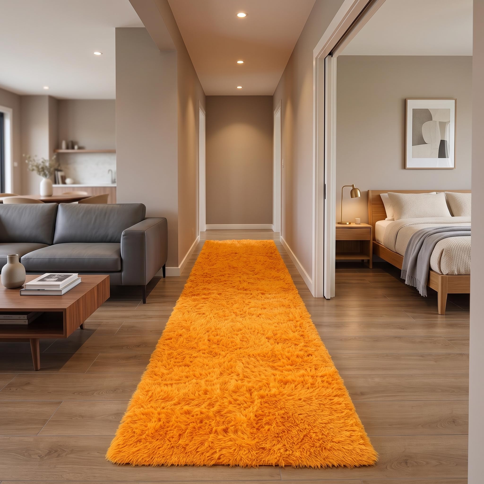 Oxford Homeware Rugs Living Room – Ochre Area Rugs for Bedroom, Lounge Large Hallway Runner Rug 80x300 cm Anti Slip – Modern Soft Rug Washable Floor Carpets
