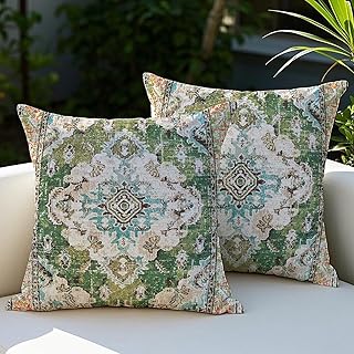 Outdoor Kissen Wetterfest 40x40 cm Boho Dekokissen Kissenbezüge Vintage Kissenhülle Grün Kissen Sommer Sofakissen für Wohnzimmer Schlafzimmer Garten Dekorative 2er Set