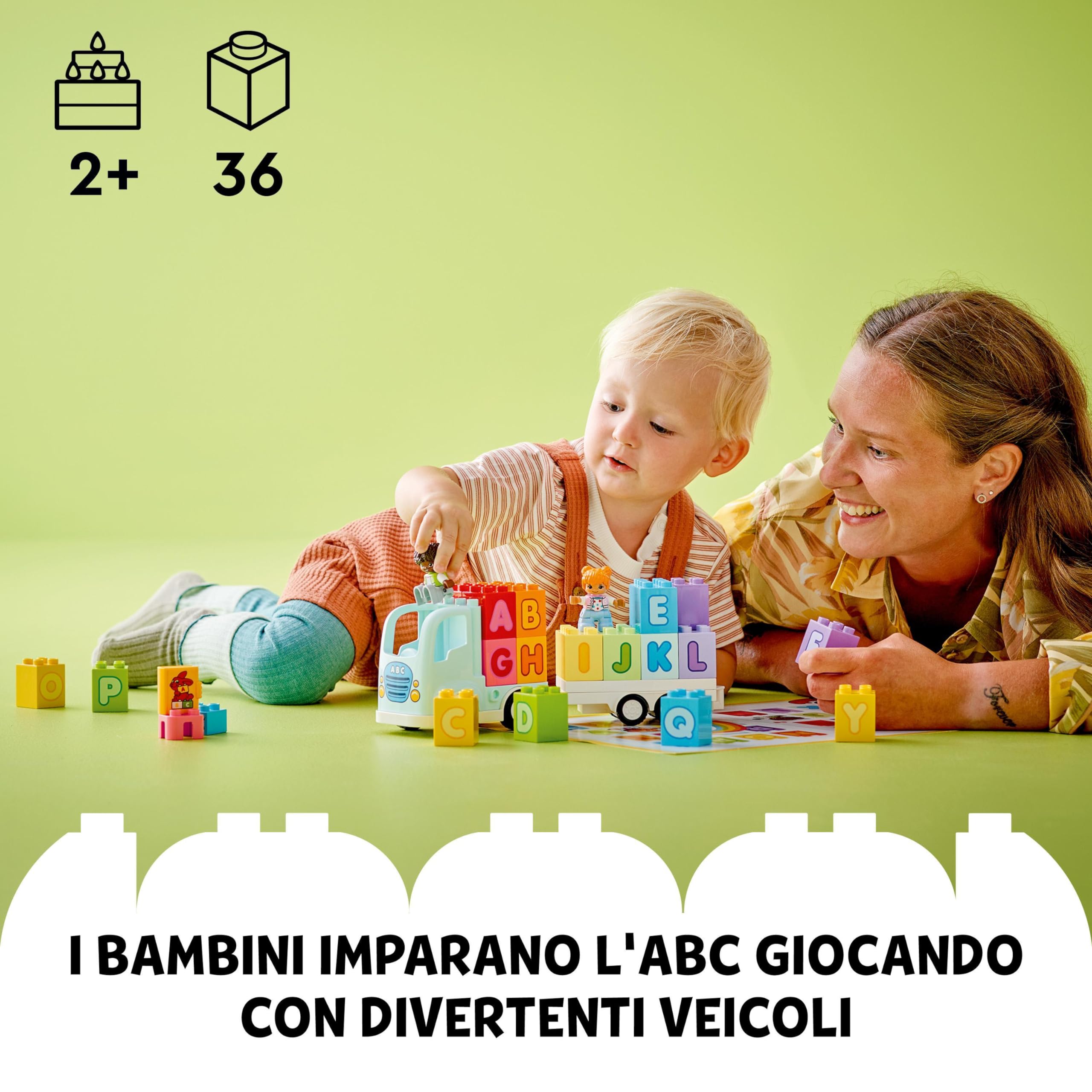 LEGO DUPLO Town Il Camioncino dell’Alfabeto con Rimorchio - Giocattolo per Bambini e Bambine da 2 Anni in su - Giochi Montessori Educativi con Mattoncini Colorati dell'Alfabeto e 2 Figure - 10421