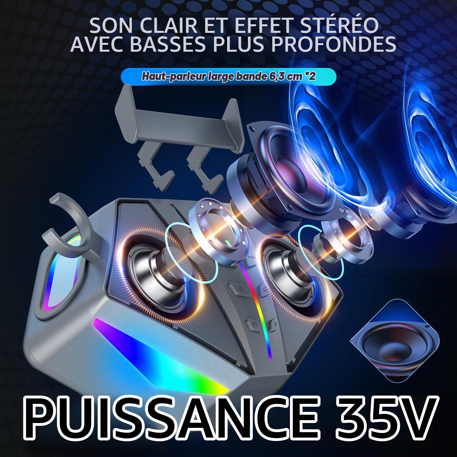Karaoké Haut-Parleur Portable 35W Réel, Autonomie de 8 Heures, 2 Microphones sans Fil Rechargeables, LED, Machine de Karaoké pour Adultes et Enfants, (CHJ161-Silvergray)