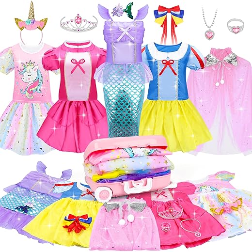 15 Pcs Princess Dress Up Clothes for Little Girl Role Play Costume Gift Set, Princess Mermaid Pretent Play Outfit Toys for Toddler Girls, Cosplay Birthday Party Gifts for Girls Age 3 4 5 6 7+ Year Old