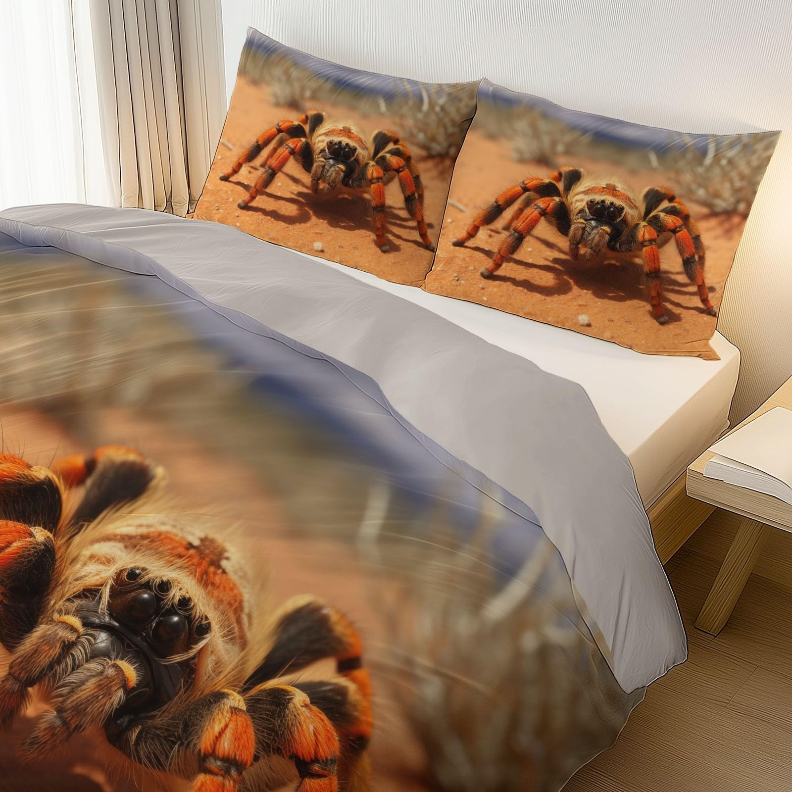 Set copripiumino Ragno, documentario sul deserto 3 pezzi,reversibile Bianco Parure Copri Piumone Sacco e 2 Federe con Stampa 200 x 200 cm