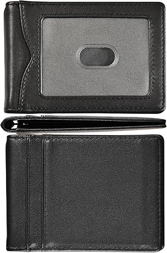 kinzd - Billetera delgada con clip para dinero bloqueo RFID cartera plegable minimalista para hombres billetera de piel auténtica bolsillo frontal