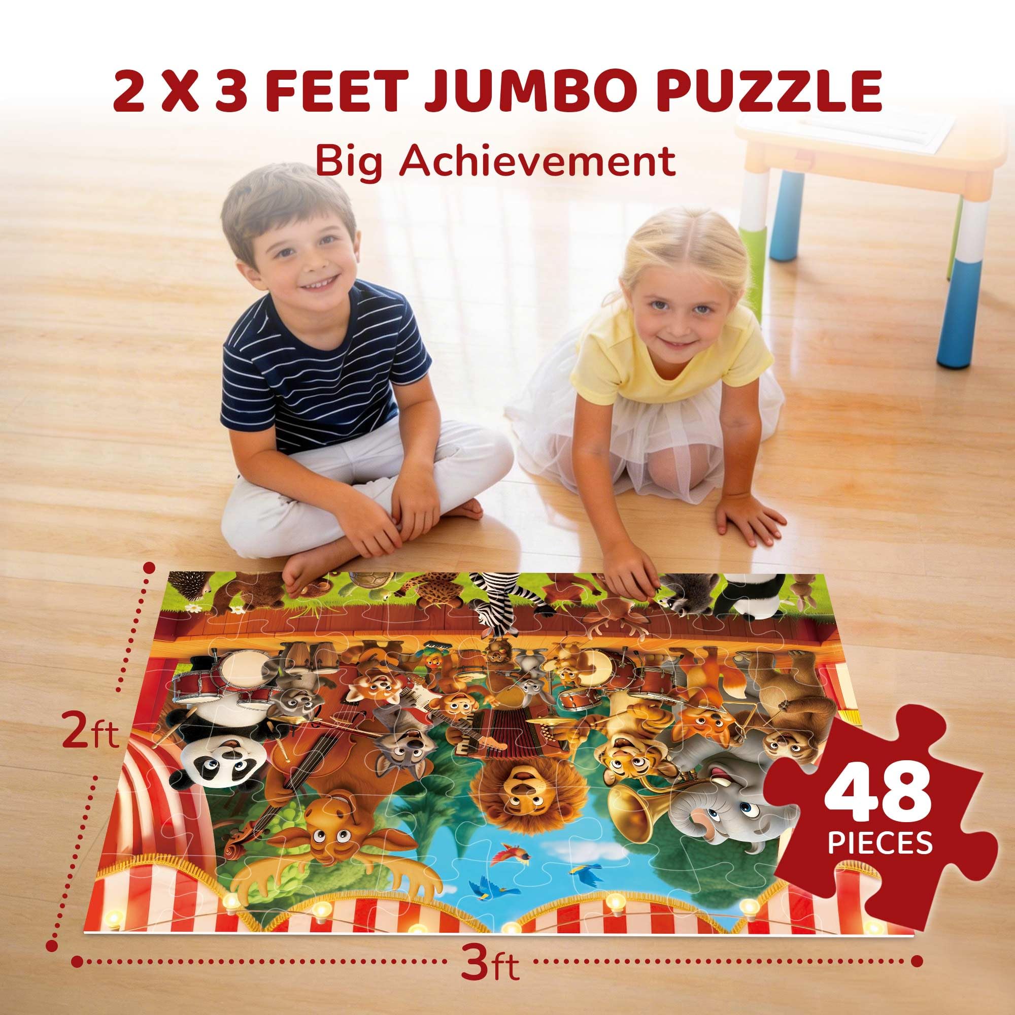 BenBen Bodenpuzzle für Kinder, 48 Teile, 2 x 3 Fuß, Waldtierpuzzle für Kinder von 4 bis 6 Jahren, großes Puzzle für Kleinkinder, Geschenk für Jungen und Mädchen