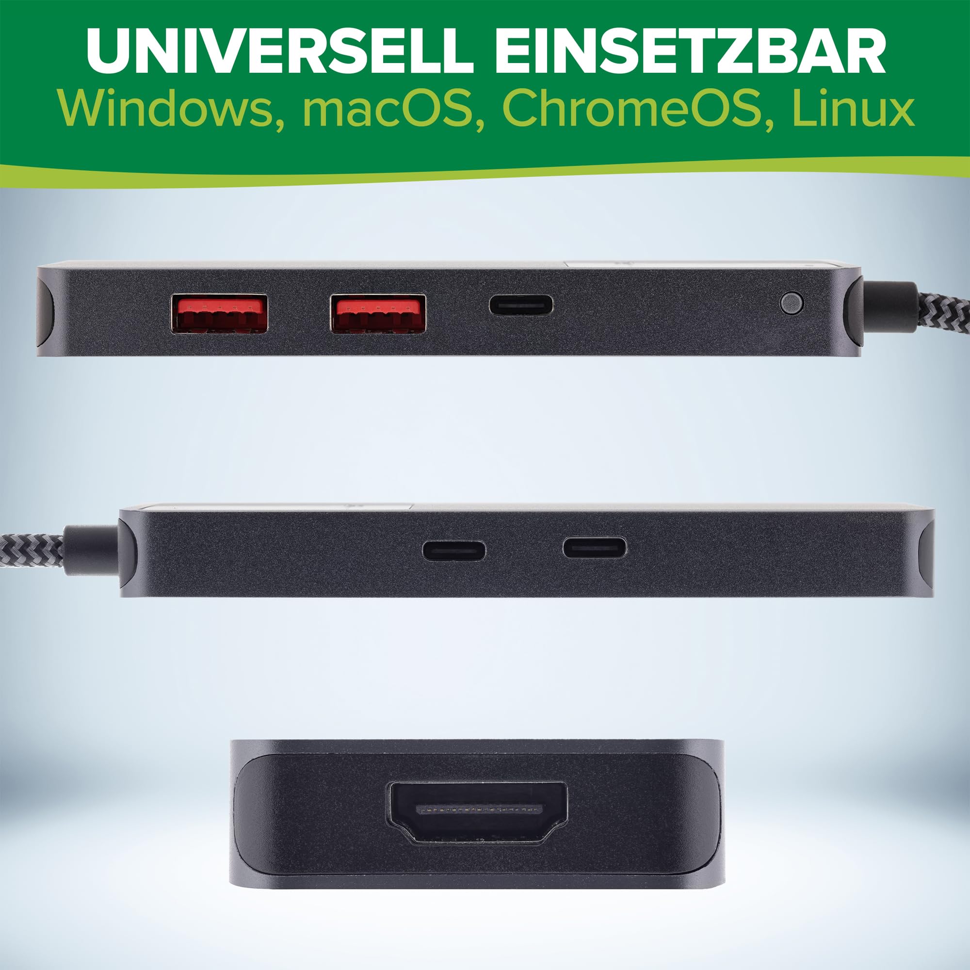 Inline Koncentrator USB 3.2 Gen.2 z 3 x USB-C, 2 x USB-A, HDMI 4K, PD 100 W, wyświetlacz, szybki transfer danych, kompatybilny z Windows macOS Linux, 35392D