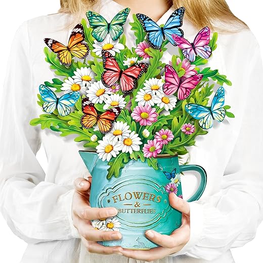 Airpark Pop Up Flower Cards, Daisies and Butterflies, 12inch Forever Flower Bouquet 3D Popup Greeting Cards with Blank Note Card and Envelope for…