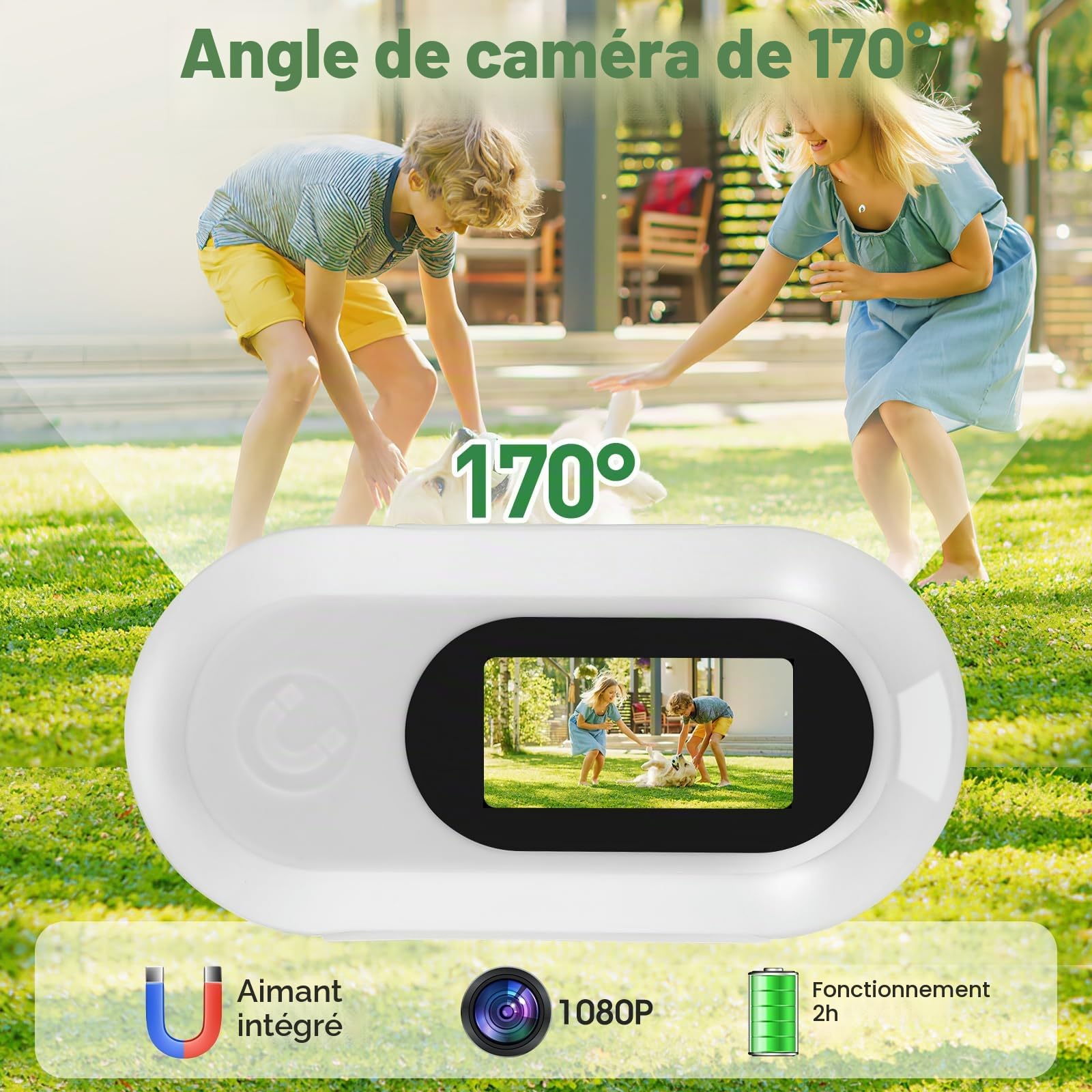 Mini caméra d'action HD 1080P 170° grand angle 32 Go pour chat sport