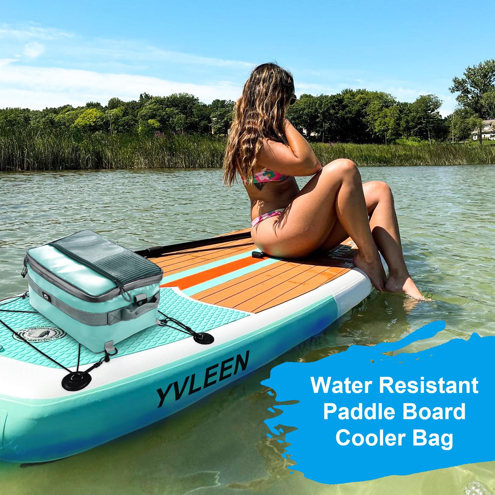 YVLEEN Wasserdichter Paddel-Borad-Kühler, SUP-Kühler, strapazierfähiges PVC-Material, Paddelboard-Deck-Tasche mit Netztasche oben, verstellbare Riemen, super Kapazität für Stand-Up-Paddleboard und