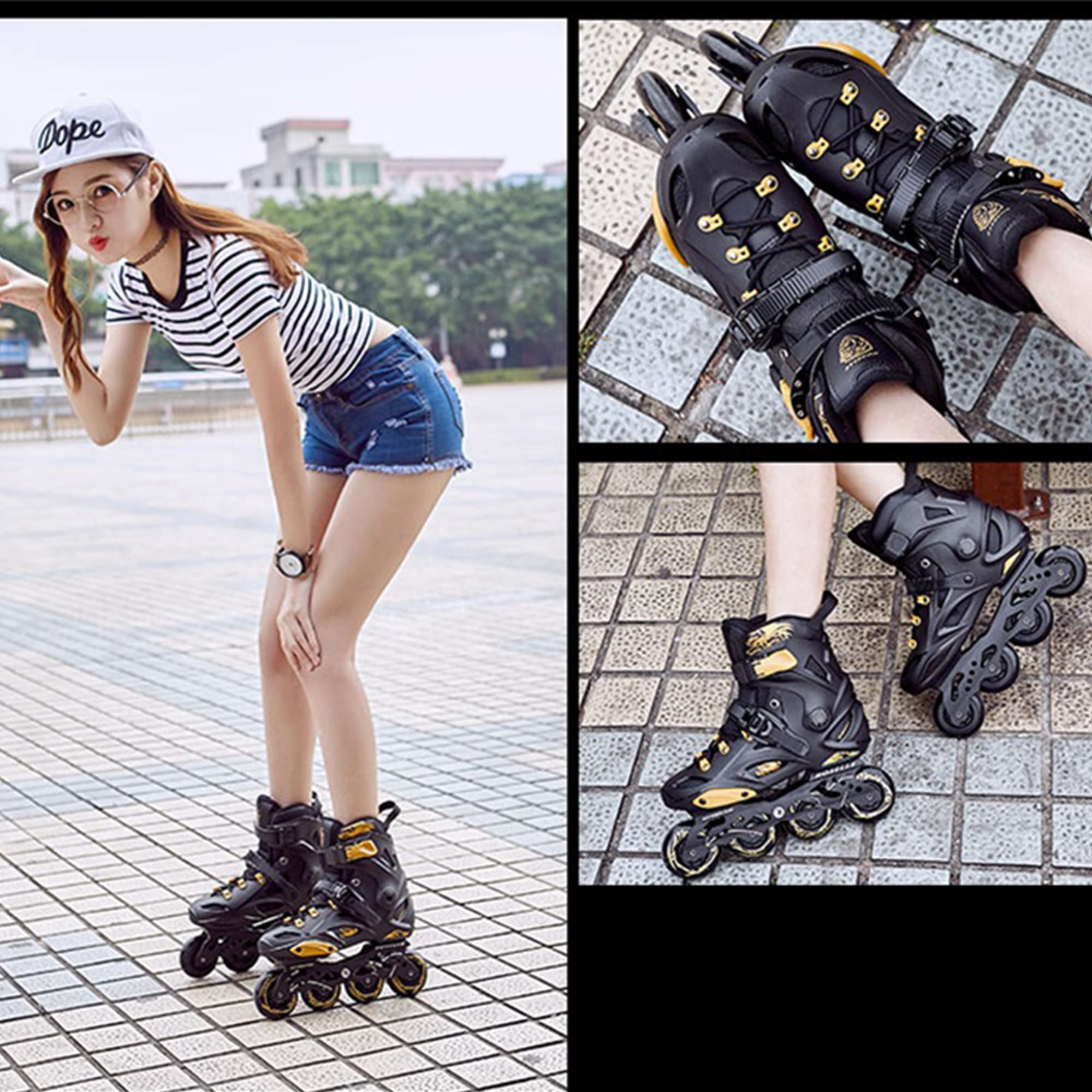 Rollers en Ligne pour Adultes, Patins à roulettes de Sport Professionnel, Bottes à roulettes à Une Rangée, Patins à Roues Alignées de Fitness en Plein Air pour Hommes et Femmes-Black||36