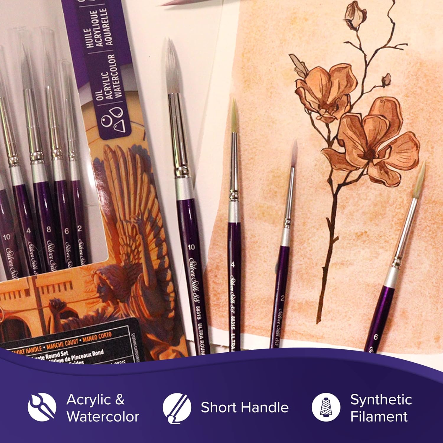 Silver Brush Limited SK-8107S Silver Silk 88 Paint Brush Set, 5-Piece, Short Handle