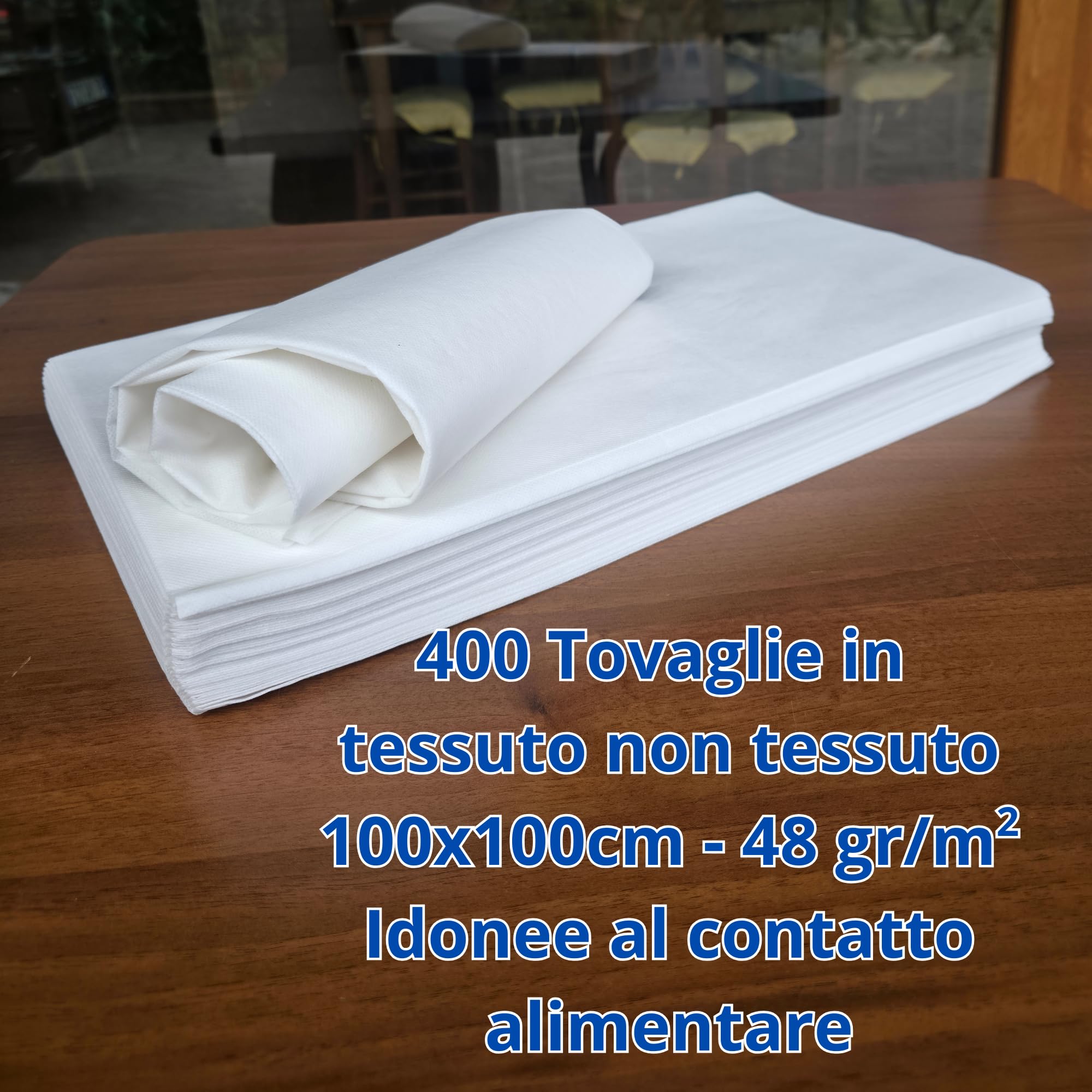 Manteles cubremanchas desechables blanco TNT 100 x 100 cm resistentes tipo tela alta gramaje 48 g manteles fiesta restaurante pizzería agroturismo trattoria mantel desechable impermeable (400)