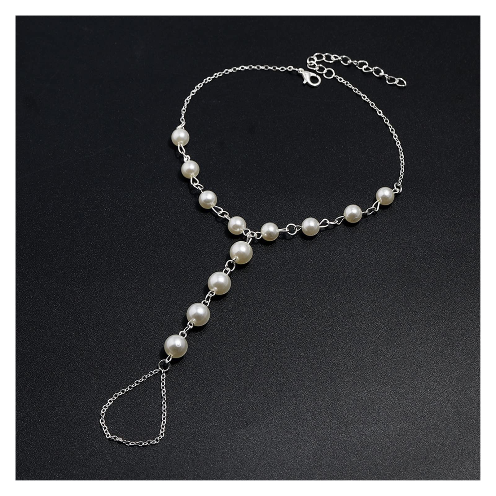 Cavigliere Calzature da Spiaggia Semplici Fatte a Mano Imitazione Punta di Perla Cavigliere Regolabili Cavigliere da Donna Cavigliere da Donna (Color : Silver)