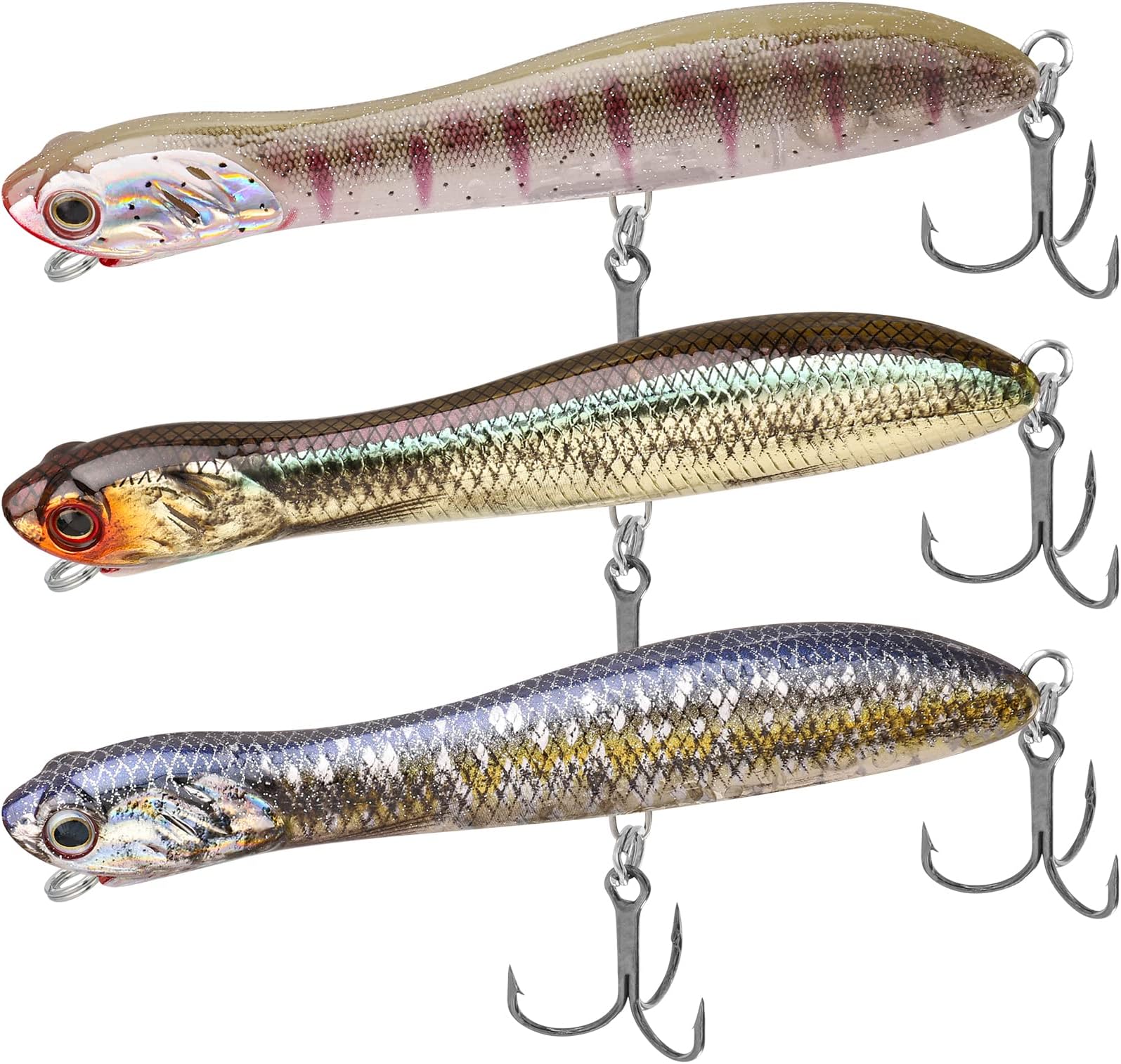 TRUSCEND Pencil Fishing Lures with VMC/BKK Hooks, 2 in 1 Pencil Plopper, Floating Pencil Popper, Dog Walker for Freshwater and Saltwater, Long-Cast Topwater Fishing Lures or Quake Sinking Pencil Baits