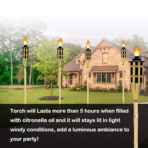 Miniatura 6 de Recipiente de repuesto de antorcha de bambú de 12 onzas con mechas y cubiertas, iluminación decorativa al aire libre para césped, patio, patio,