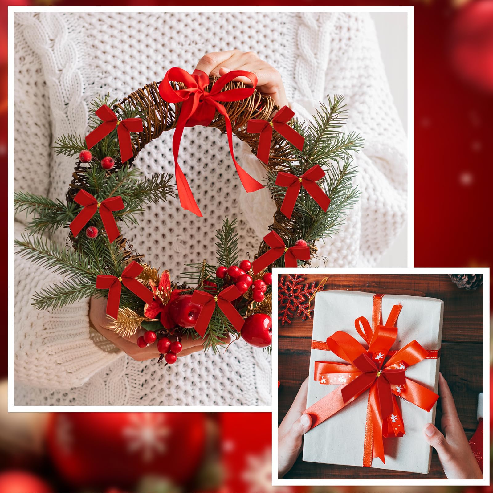 Celblisora 24 Stück Kleine Rote Weihnachtsschleifen aus Samt,für Weihnachtsbaum,Kranz,Geschenkverpackungen,Basteln,Hochzeit, Schleifen zum Binden für Leckerli-Tüten,Heimdekoration Küche, Haushalt & Wohnen