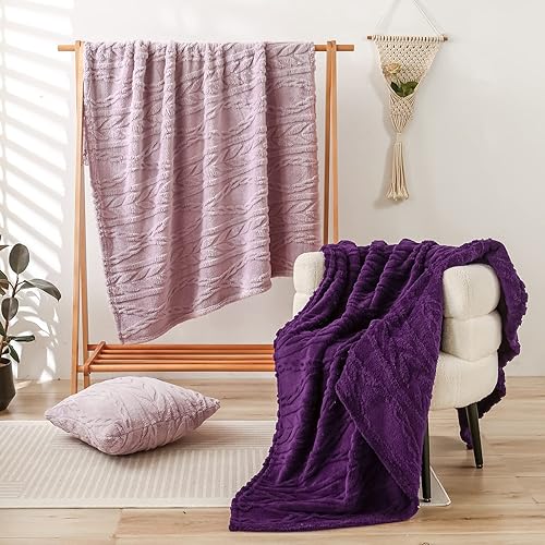 Miniatura 5 de YUSOKI - Cobija de vellón con diseño elegante en 3D, supersuave, acogedora y cálida, de felpa gruesa y esponjosa, para sofás, camas, sillas,