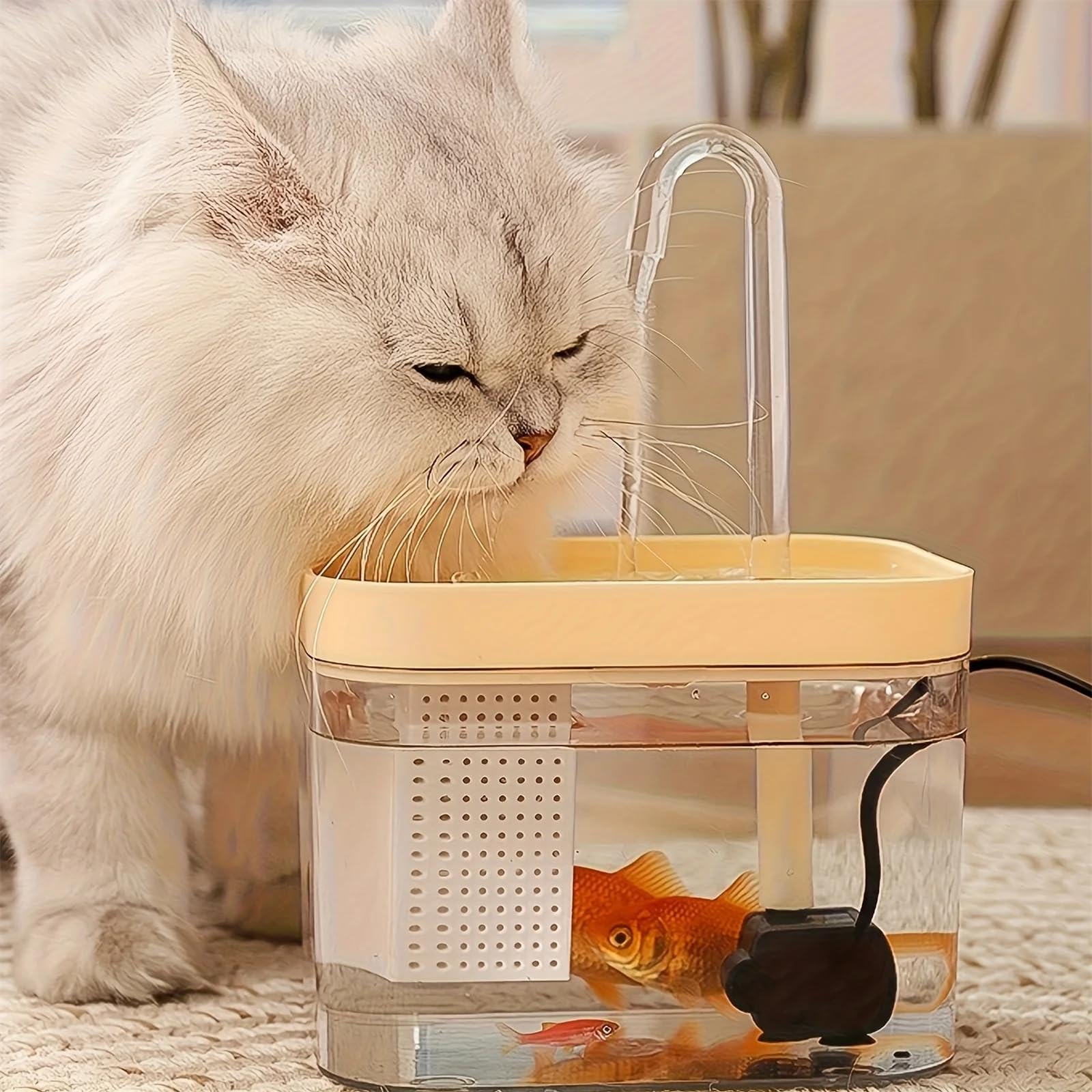 Fuente de agua automática para gatos de 1,5 L con ajuste de flujo de