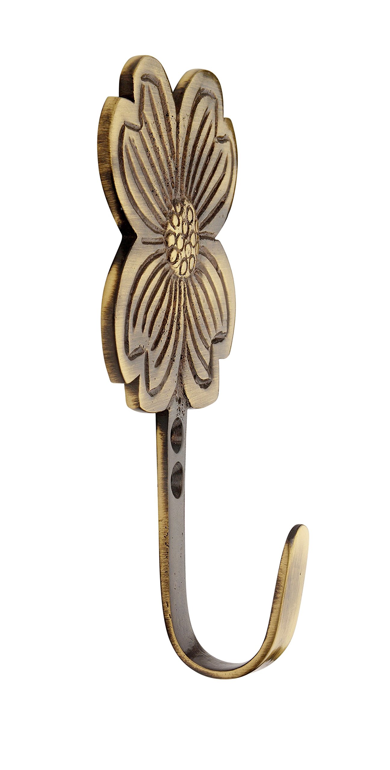 Antique Brass Flower Hooks - Set of 2 -2 Antique Brass Flower Hooks - Set of 2 -2
