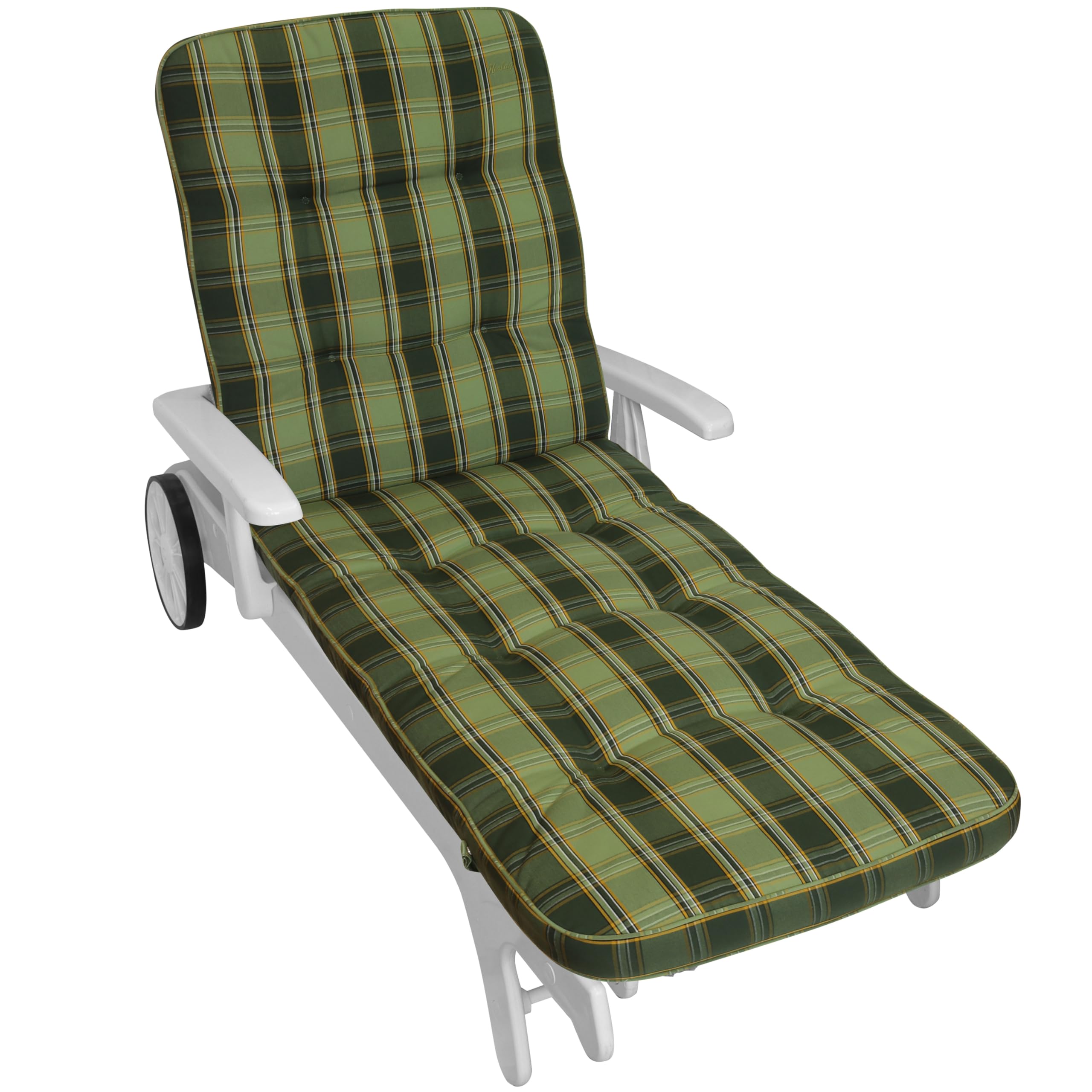 Herlag Liegenauflage Tilly 200x65x9cm - Liegestuhl-Auflage Karo-Motiv 9cm - Liegepolster für Gartenliege - Gartenmöbelauflage Liege Deluxe-Serie - Atmungsaktiv - Öko Tex 100 - Grün-Kariert
