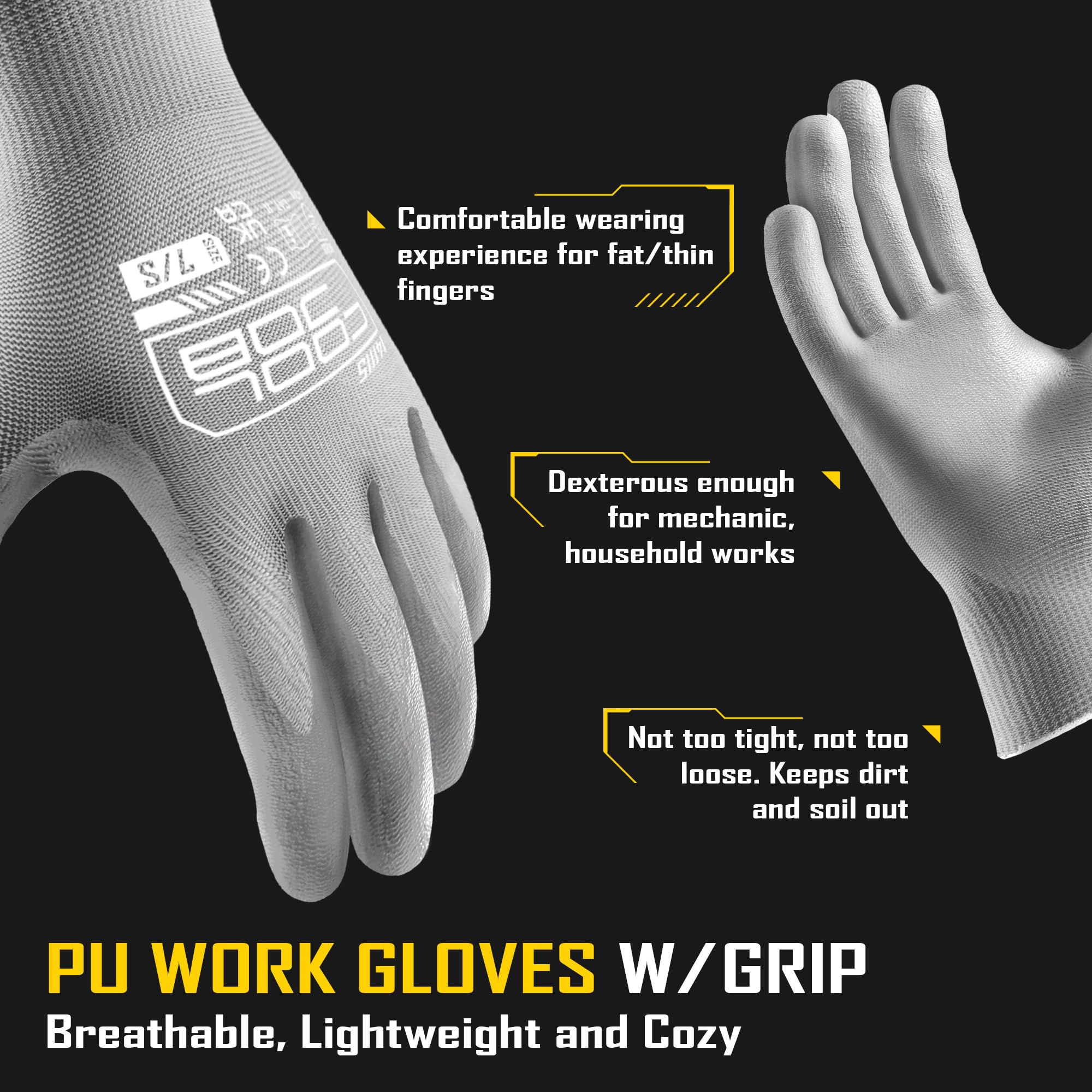 COOLJOB 12 works Safety Work Gloves Pack Bulk with Grip PU Coating - Image 2