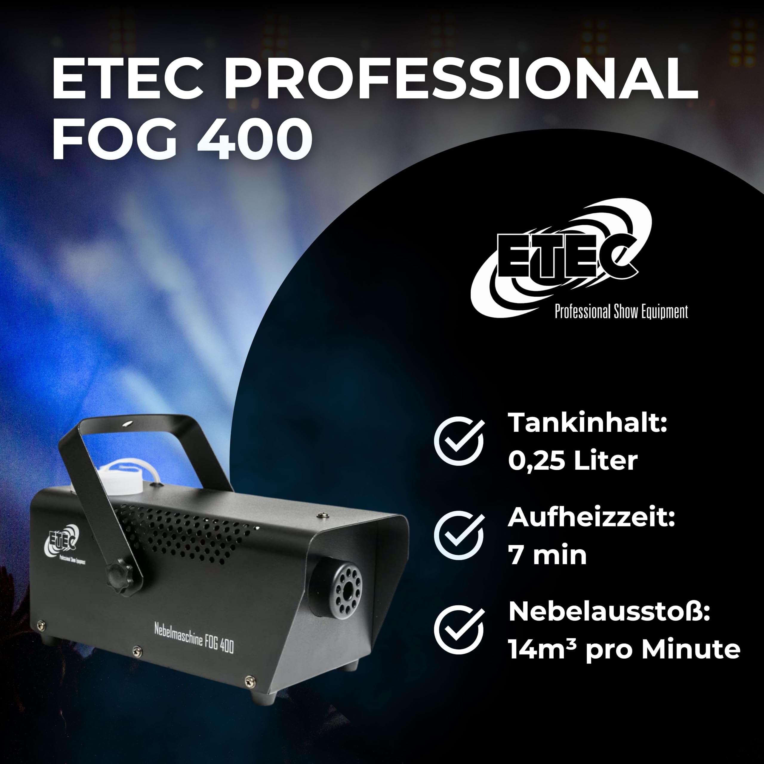 ETEC Professional FOG 400 Nebelmaschine 400 Watt - Fogger Fog Machine Kabelfernbedienung Maschine Club DJ PARTY FLM Nebler Partykeller Effekt Veranstaltung Disco Show Bühne Rauch