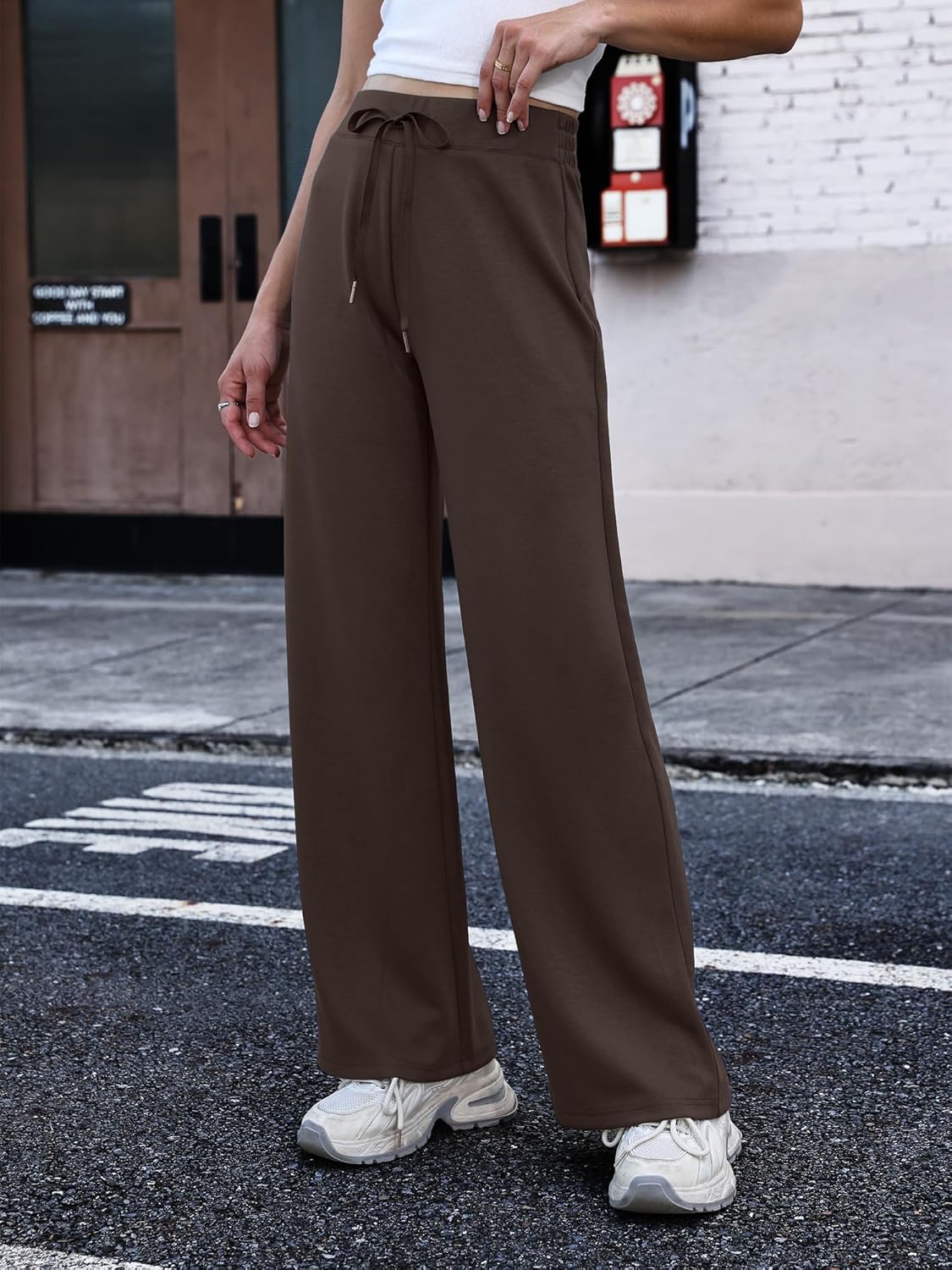 Womens Wide Leg Sweatpants High Waisted Lounge Pants with Drawstring Casual Athletic Yoga Workout Pants No Pockets - Image 3