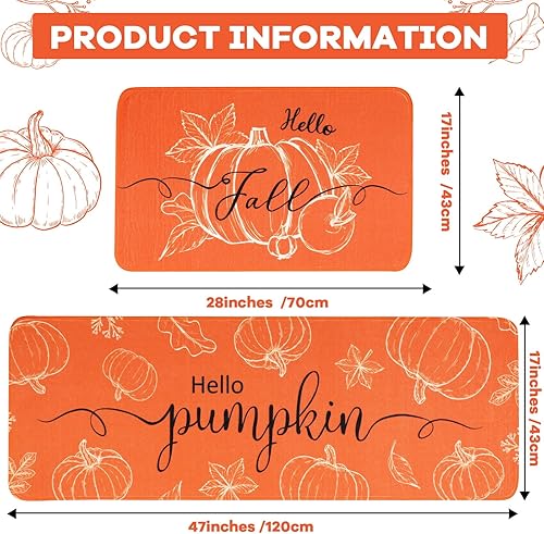 Miniatura 2 de Juego de 2 tapetes de cocina con temática de cosecha de calabaza, Acción de Gracias, alfombra de cocina con temática de calabaza, absorbente de