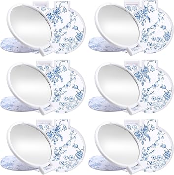 12 Pcs Blue Floral Mini Compact Mirrors Bulk Small Pocket Bridesmaid Mirrors for Bridal Shower Party Favors Purse Travel Makeup Folding Glass Gift for Women Wedding Guest Birthday
