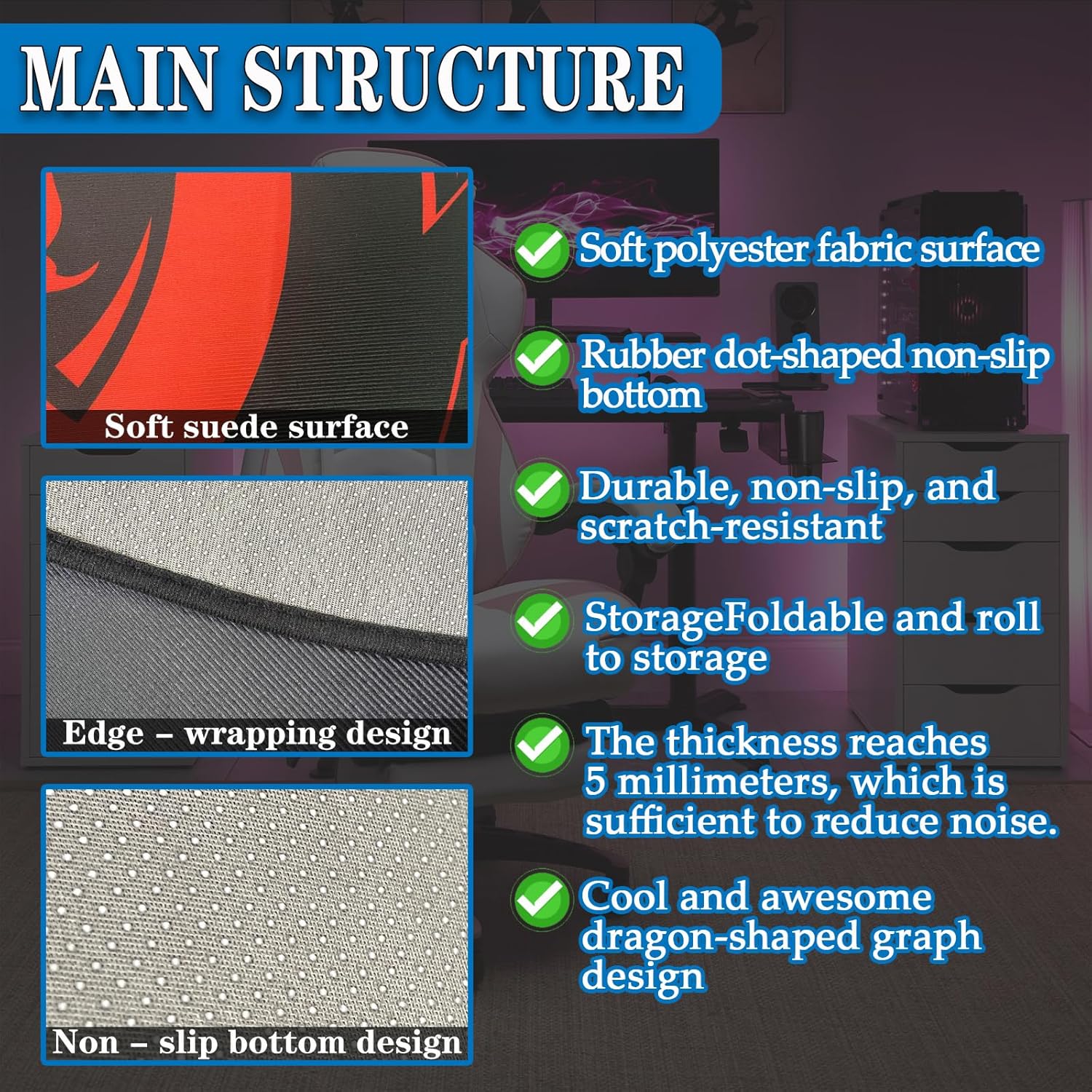 Chair Mat for Hardwood Floors: 63'' x 51'' Large-Sized Computer Floor Mat,Noise-Reducing Gaming Chair Floor Mat,Suitable for Home Offices,Dormitories and Game Rooms