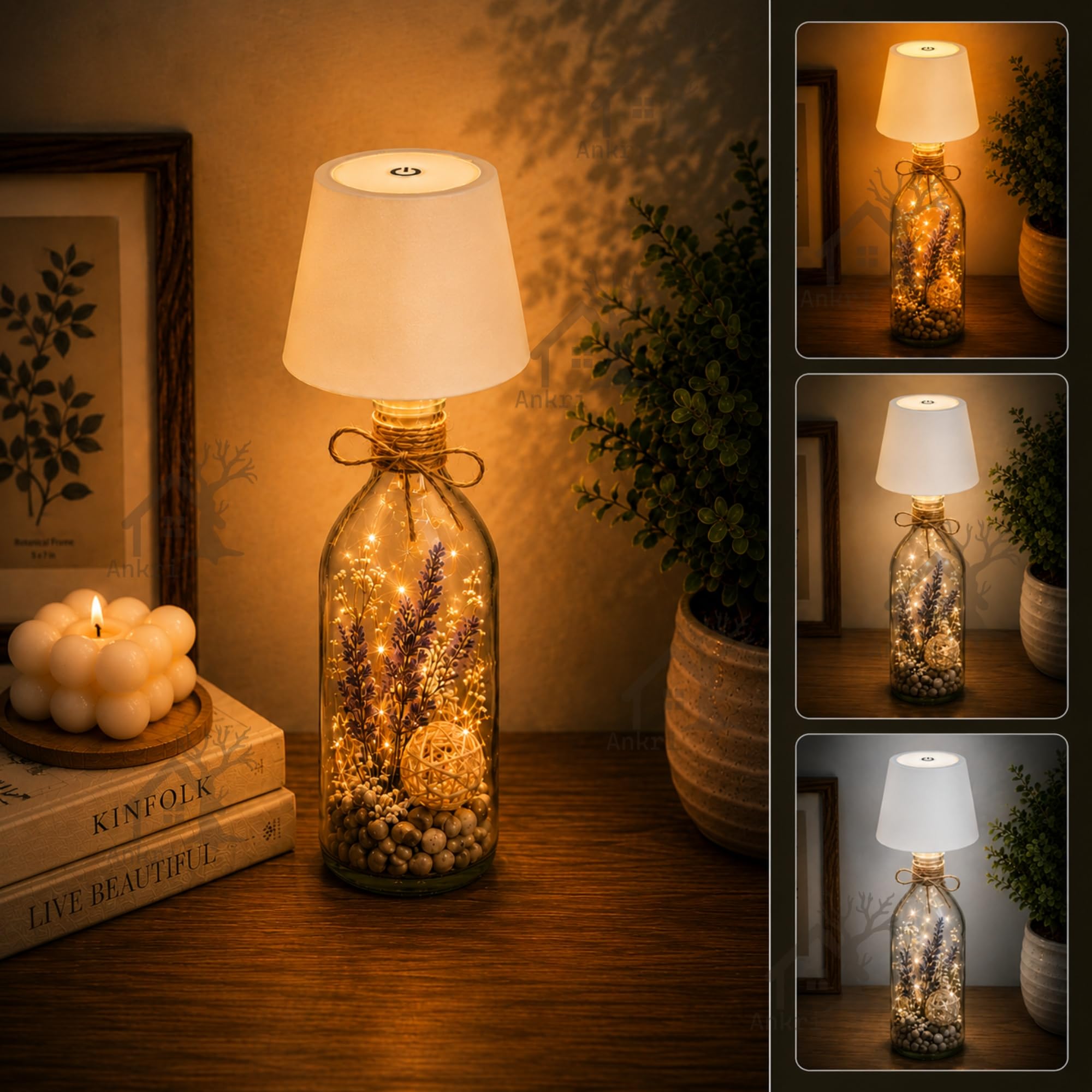 ANKRI Wireless Bottle Lamp Shade with 3 Color Rechargeable Stepless Dimming Reusable LED Wine Bottle Light Any Bottle Desk Lamp Bedroom Restaurant Bar Livingroom Gift | Pack of 1-image-9