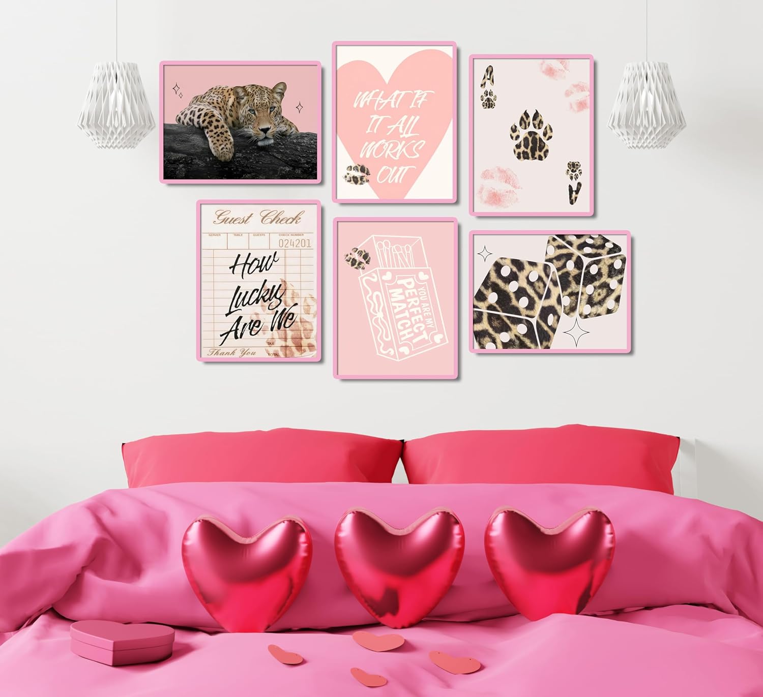 ZHJIOFXG Funky Leopard Wall Art Set of 6 Cheetah Print Room Decor Painting Picture Pink Preppy Girls Room Decor Poster for Teen Girls Bedroom Apartment Dorm Wall Decor 12x16in Unframed