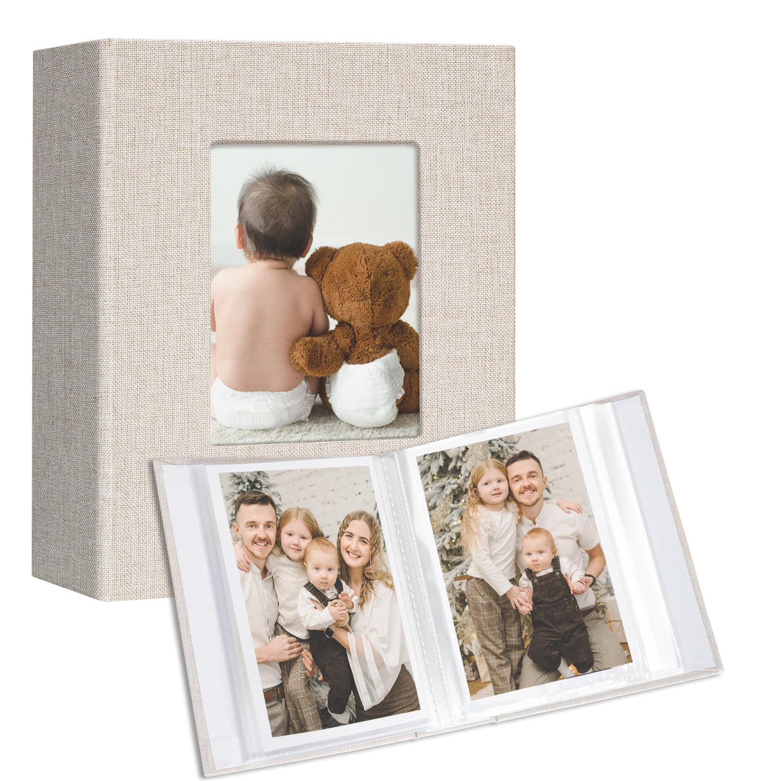 Vienrose Piccole Album Foto 10x15 cm, 2 Confezione Copertina di Lino Mini Album Fotografico, 50 Tasche Tenere 100 Immagini, per Opere d'arte o Cartoline Storage Beige