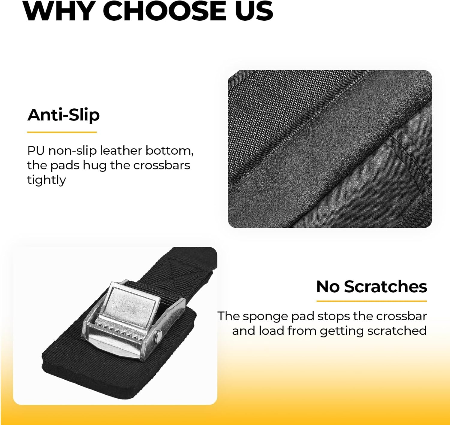 BougeRV 2.0 Soft Roof Rack Pads for Crossbars Protective, Water-Resistant Pads Surfboard Car Rack SUP Kayak Canoe Ladder Luggage Carrier, Universal for Cross Bars, Include 2 Endless Ratchet Straps - Image 4