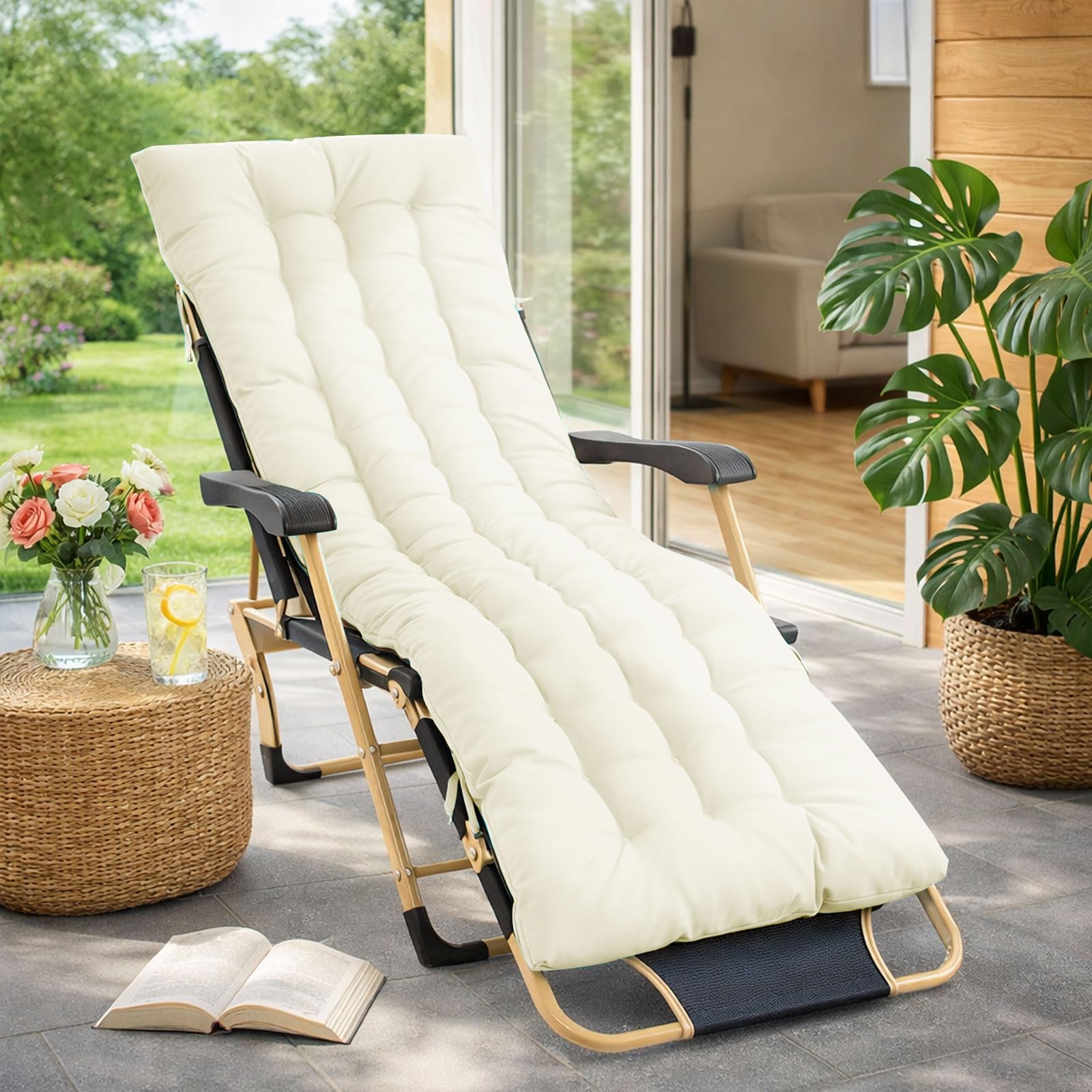 Bocguy Cojín para Tumbona de Exterior 170x50x10CM，Colchóneta para Tumbona de Jardin y Terraza y Balcón - Impermeables Colchoneta para Hamaca y Tumbona con Fijación Fácil