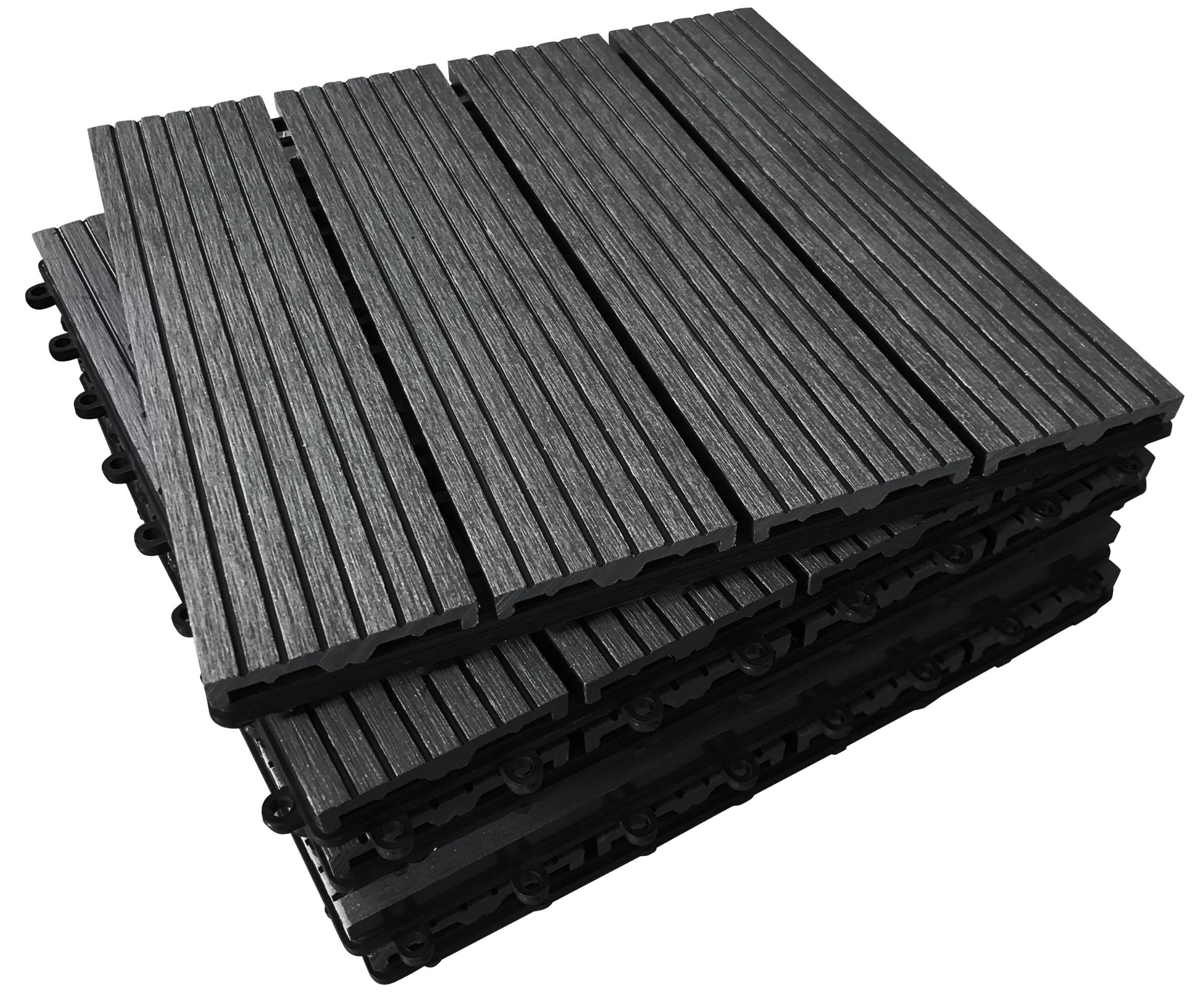 Composite Decking Tiles 30x30cm Interlocking Outdoor Deck Tiles | Patio, Balcony, Roof Terrace & Hot Tub | Easy Tool-Free Installation | Low Maintenance, Weather-Resistant (6 Tiles, Ebony)
