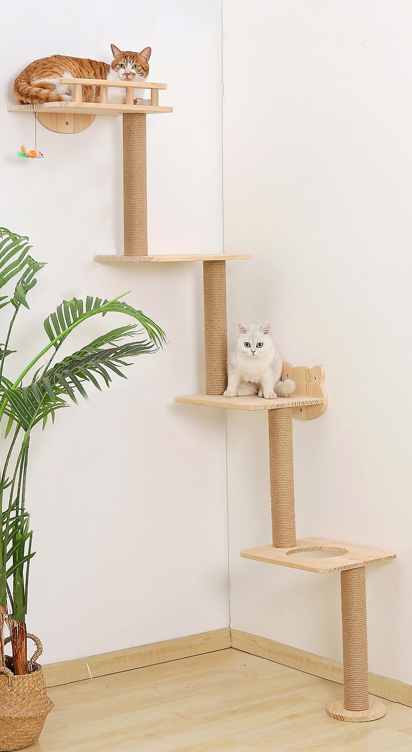 COZIWOW Cat Tree Wall Mount 4 Tier Tall Cat Tower Wood