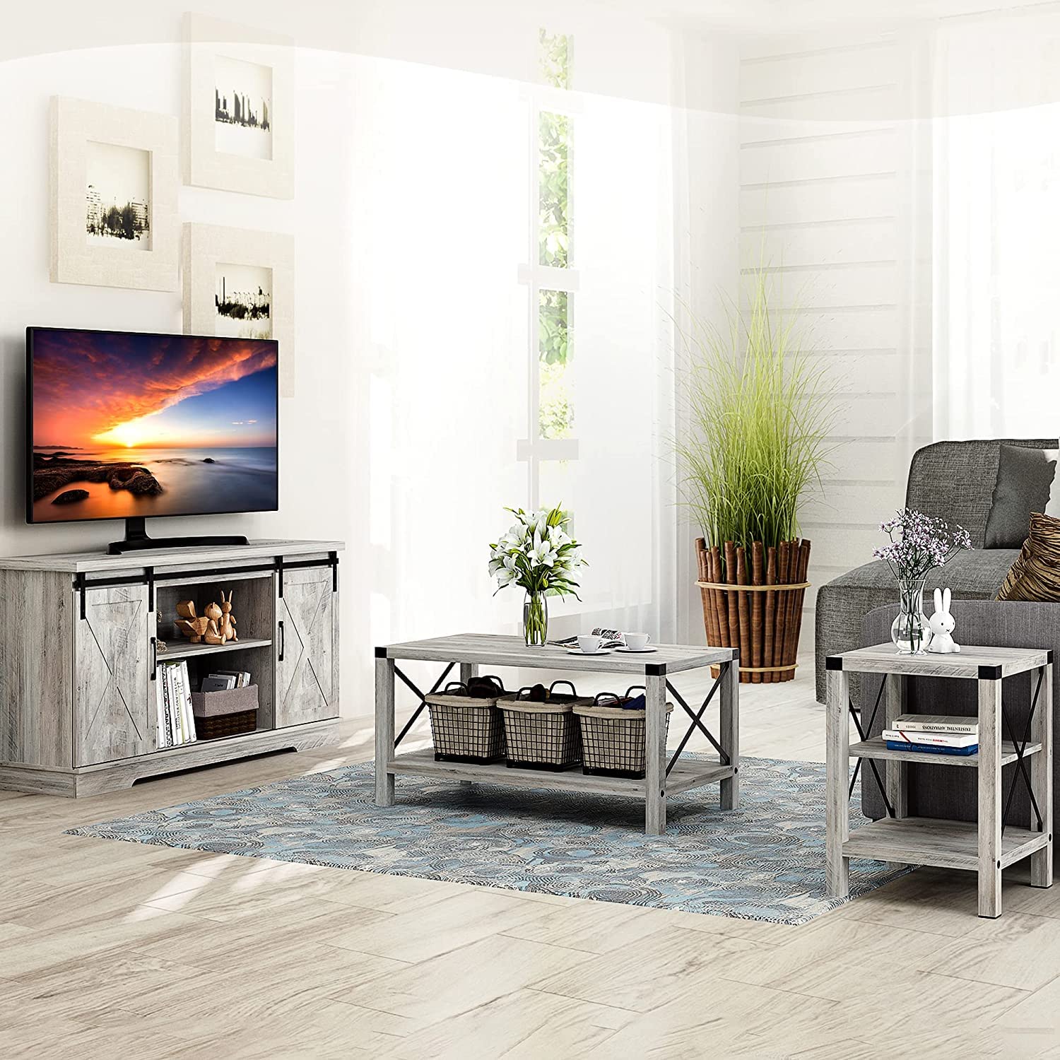 IDEALHOUSE Supporto TV In Stile Farmhouse – Mobile Console Per TV Fino A 65 Pollici Con Ante A Fienile E Ripiani Regolabili - 4