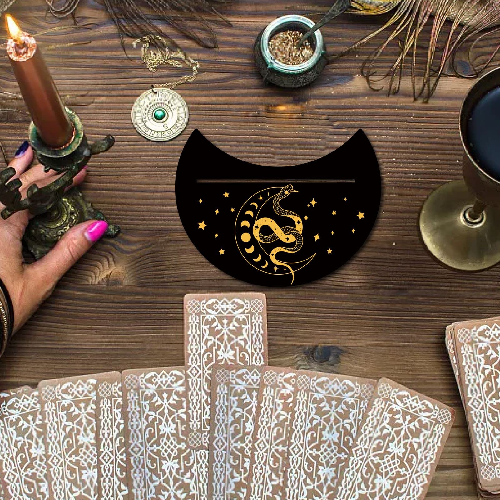 Houten Tarot Card Display Stand Rechthoekige Maan Vormige Tarot Base