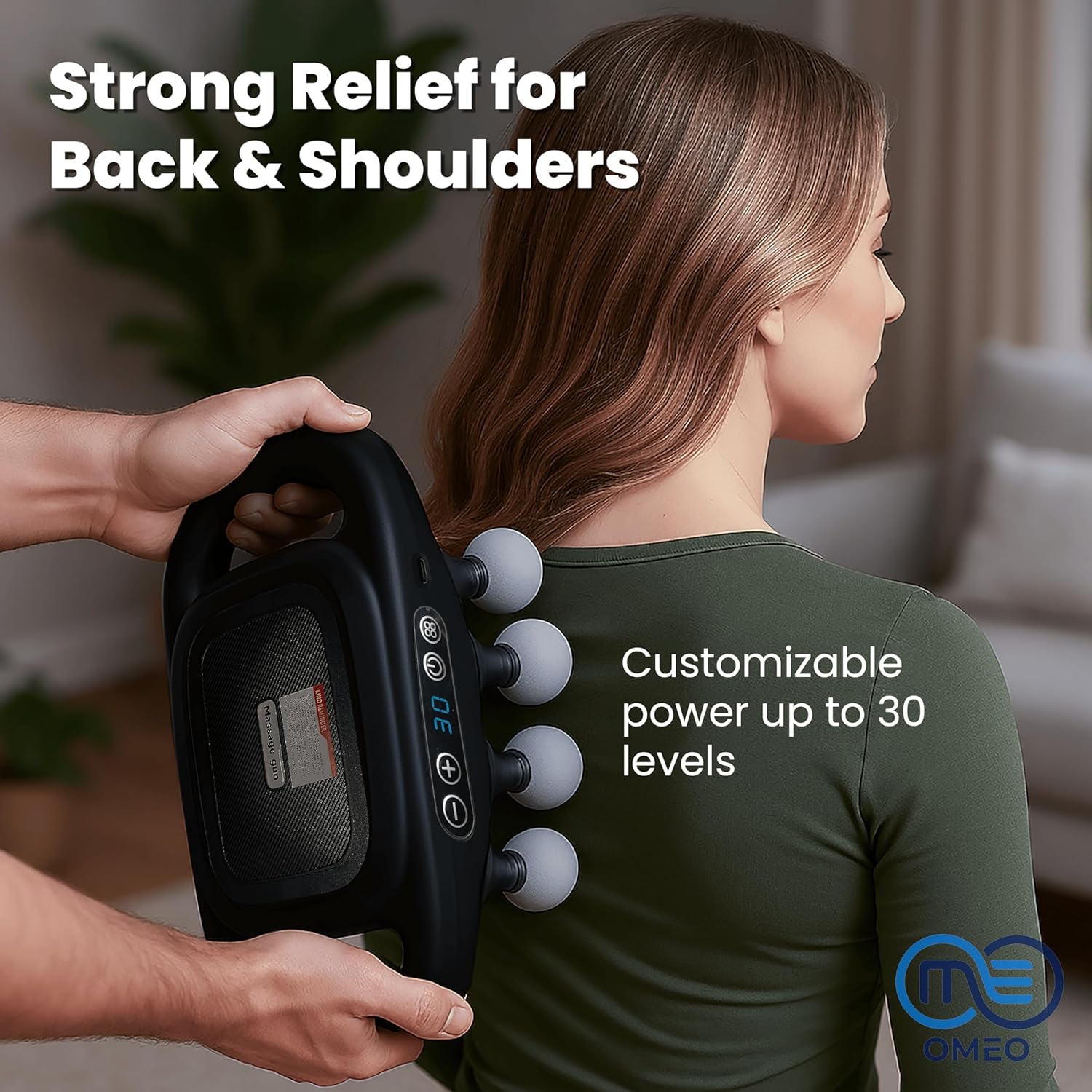 OMEO 16-Head Deep Tissue Massage Gun – Professional Percussion Massager with 30 Intensities & Quiet Motor | Portable Muscle Massager for Pain Relief, Neck, Back, Shoulders & Legs (Black) - Image 8