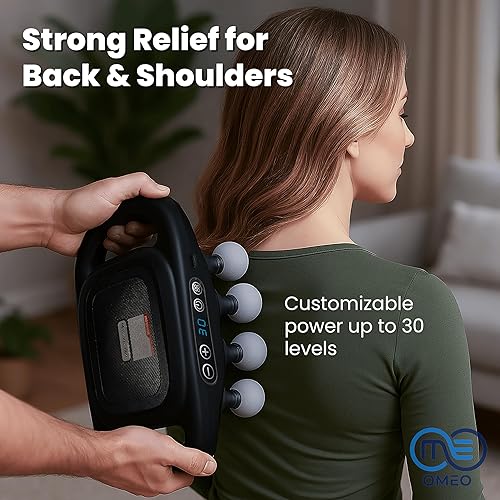 Miniatura 8 de OMEO Pistola de masaje de tejido profundo de 16 cabezales, masajeador profesional de percusión con 30 intensidades y motor silencioso, masajeador
