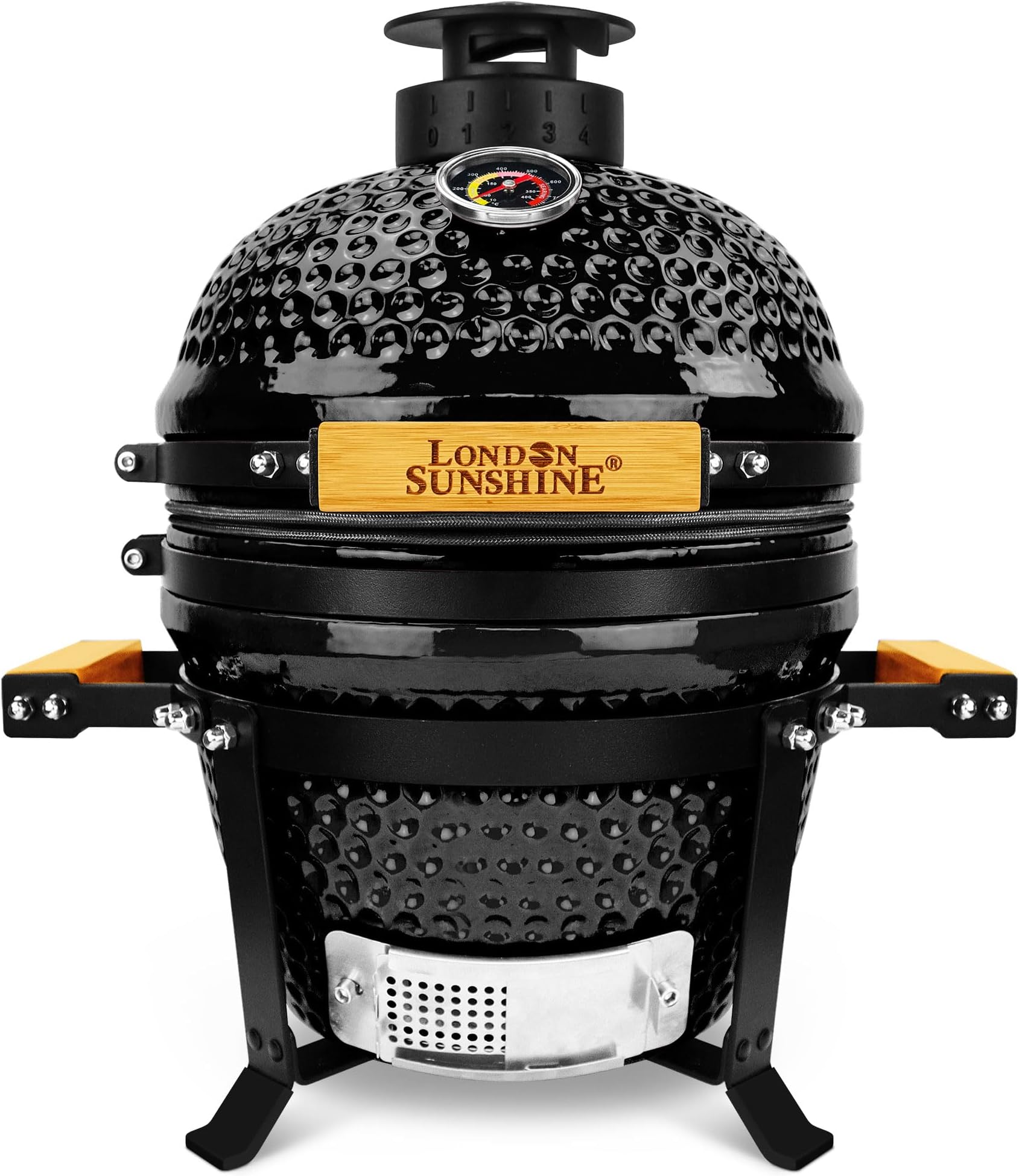 Upgraded 13 inch Ceramic Kamado Grill with Waterproof Air Vent Cap | Portable Tabletop Charcoal BBQ Grill Smoker for Outdoor Cooking, Patio, Camping | Black