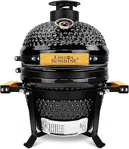 13 Inch Ceramic Kamado Grill with Waterproof Air Vent Cap, Portable Tabletop Charcoal BBQ Smoker for Outdoor Cooking