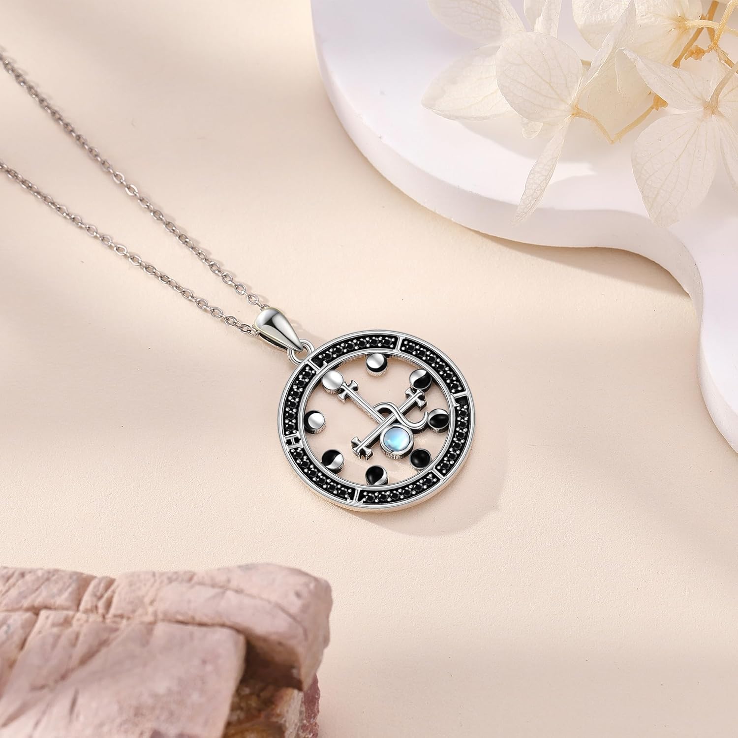 ONEFINITY Lilith Necklace 925 Sterling Silver Moon Phase Moonstone Pendant Necklace Sigil of Lilith Jewelry Mothers Gifts for Women Mom Grandma - Image 4