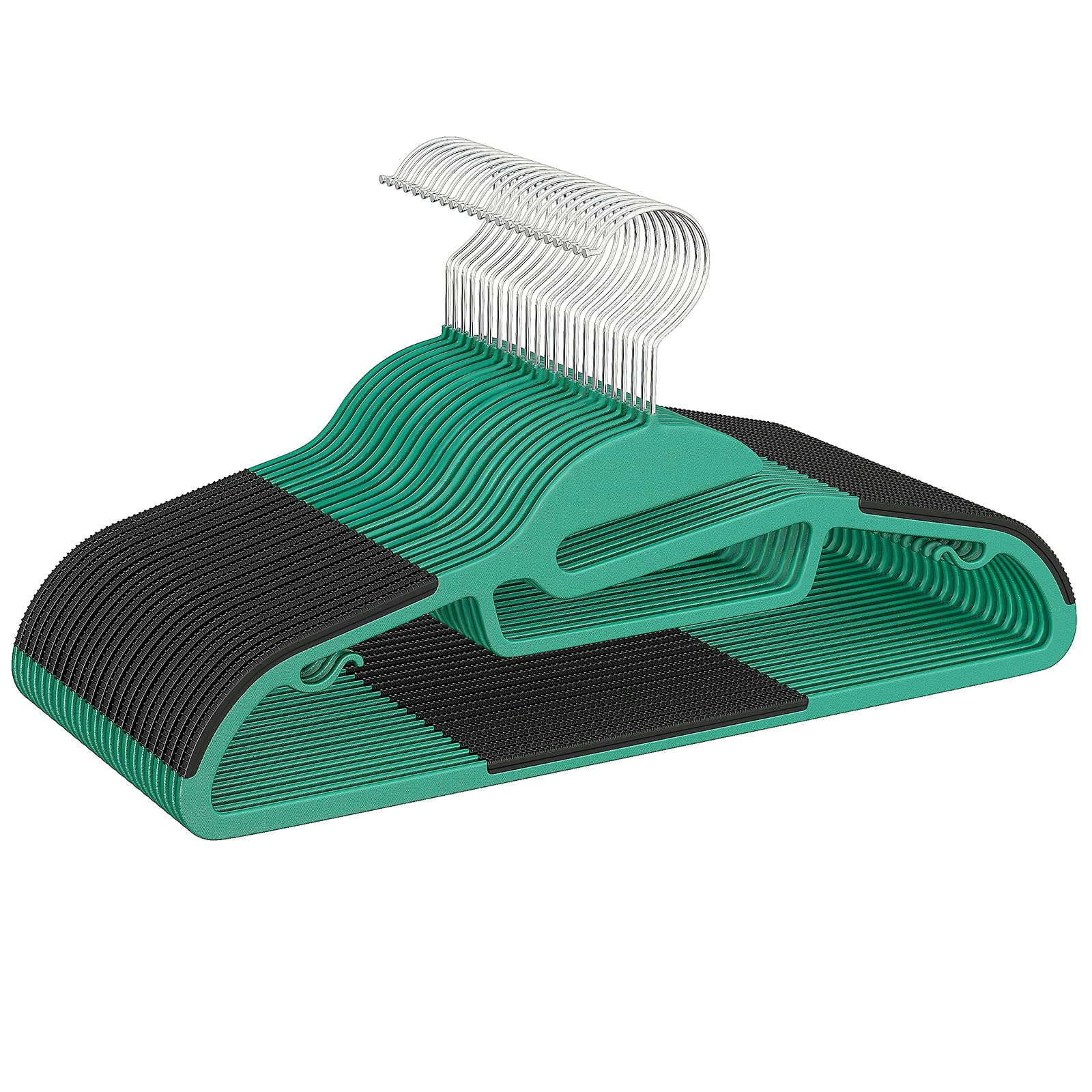 Heavy Duty Plastic Hangers 50 Pack with Non-Slip Design,0.2 Inches Thick,360°Swivel Hook Space Saving Organizer for Bedroom Closet,Shirts,Pants,Strong Enough for Coat(Green- S Shaped)