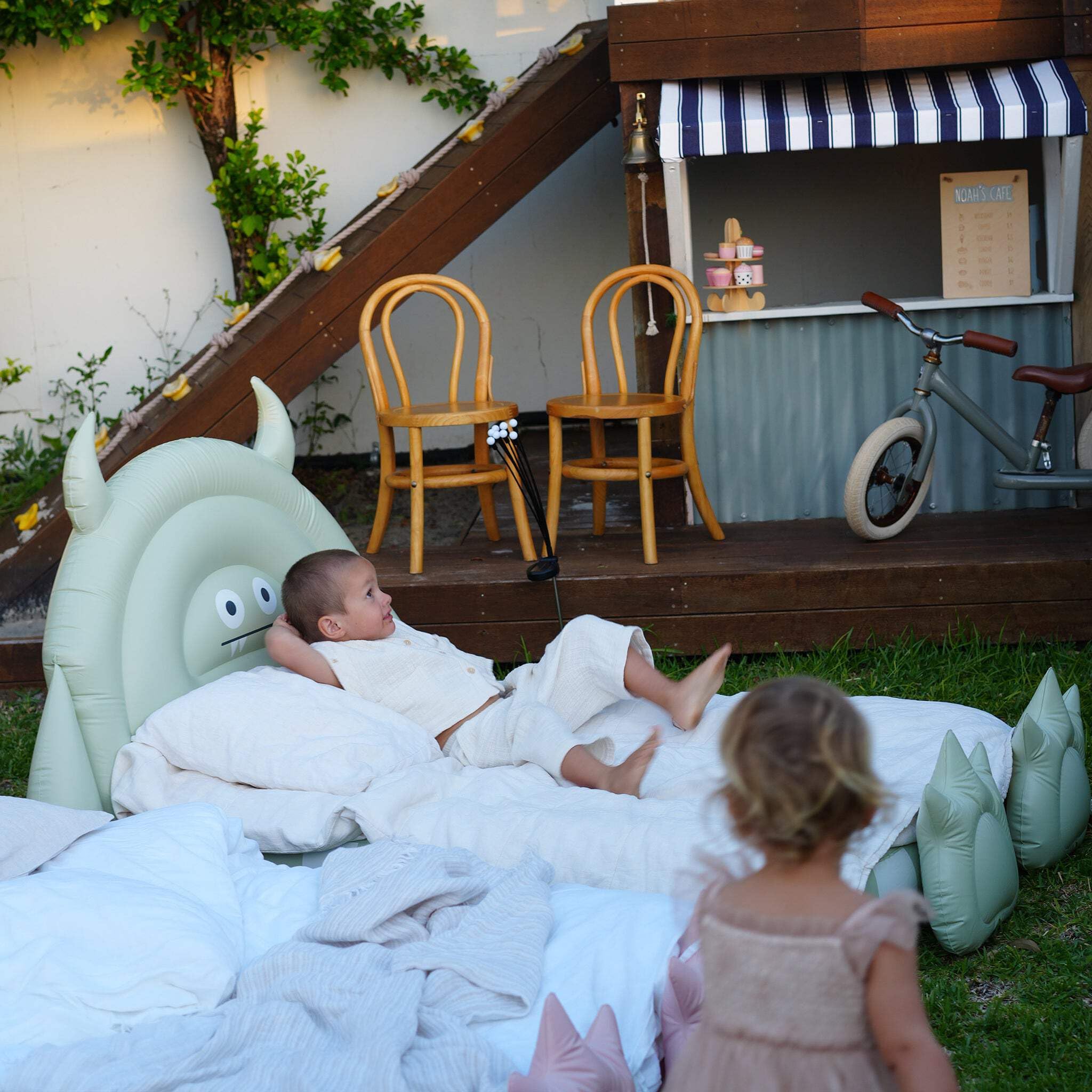 SUNNYLiFE Kids Inflatable Bed - Flocked Air Mattress for Toddlers, Durable Floor Bed for Camping & Sleepovers, 154lbs Capacity | Monster Sage