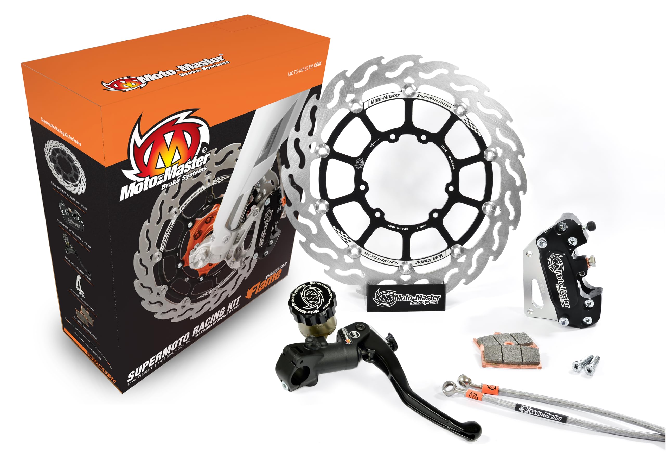 Moto Master Kit Freno Completo Supermoto Racing Halo T-Floater con Disco Flottante, Pastiglie, Pinza, Adattatore, Tubo freno, Pompa radiale