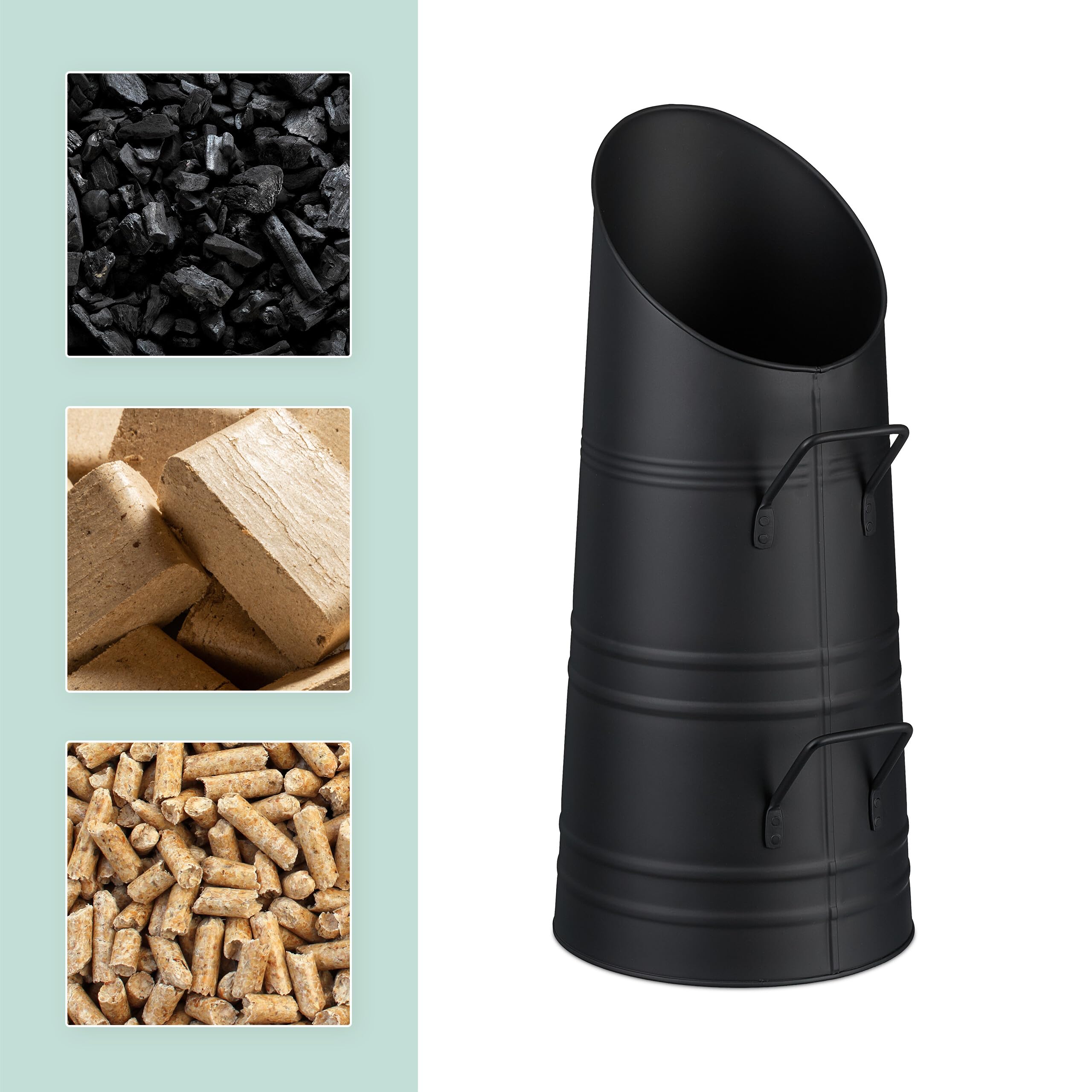 Relaxdays Contenitore Porta Carbone da Camino, Secchio per Pellet Caminetto, Secchiello Portacenere da 9 L, Ferro, Nero