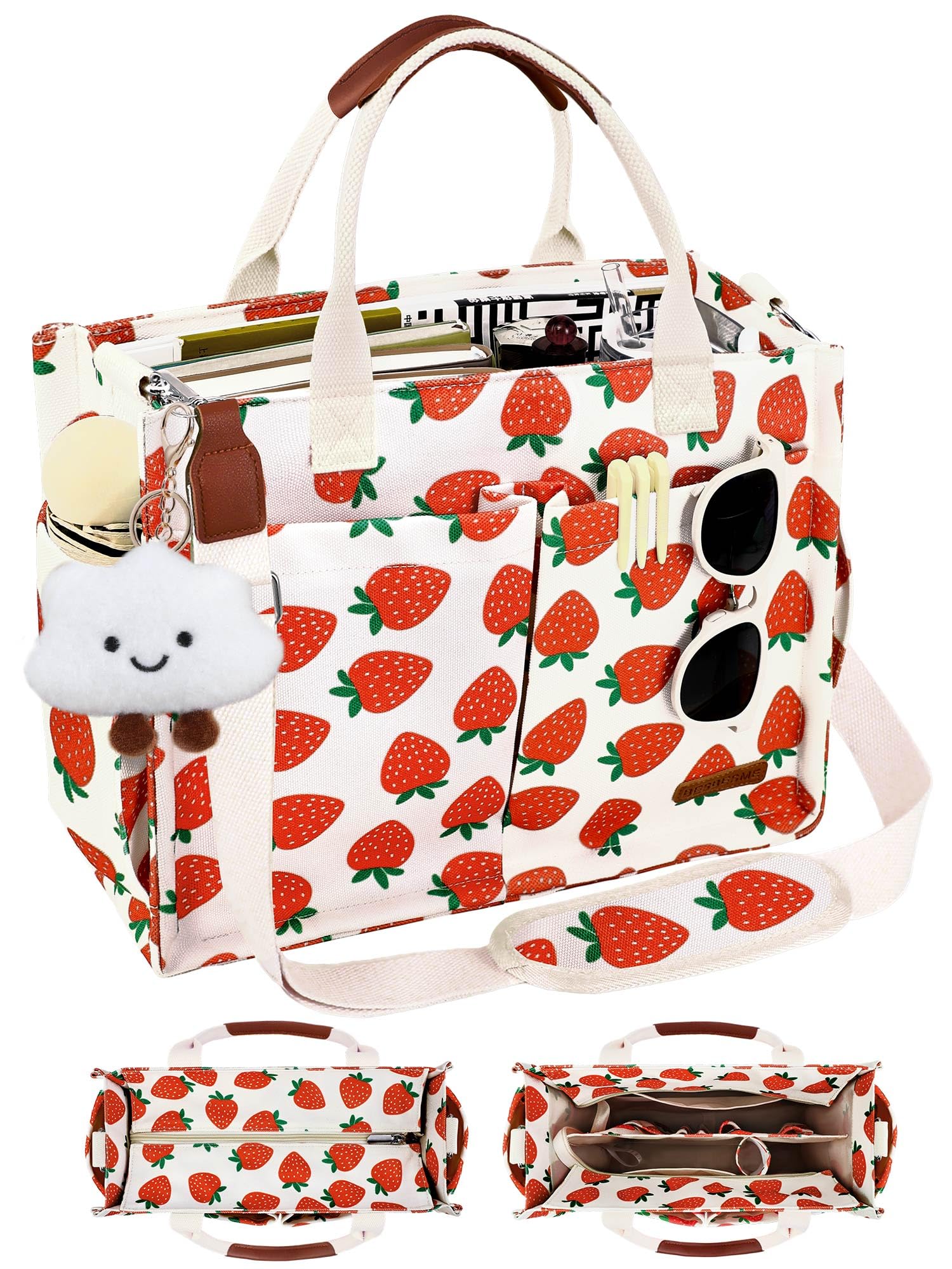 BESBESME Canvas Tote Bag for Women with Zipper Compartments Large Work College Laptop Tote Crossbody Shoulder Bag