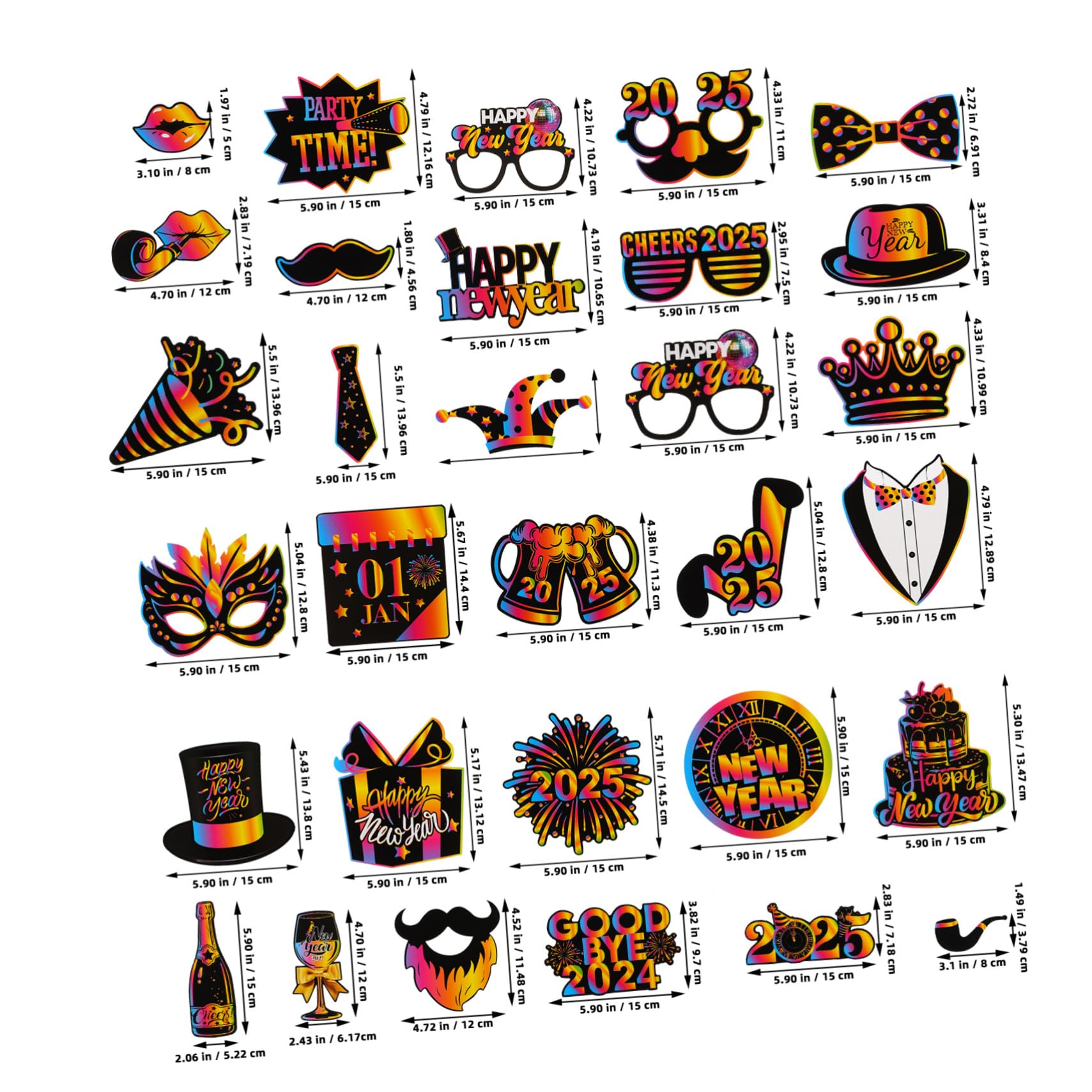 3sets Kit Accessori Per Photo Booth Per Capodanno Divertenti Per Festeggiare e Creatività