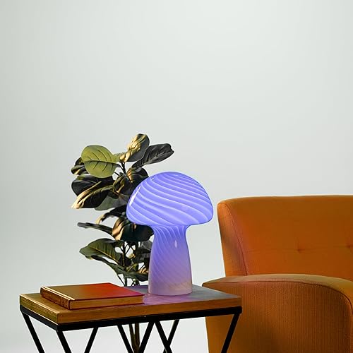 Miniatura 3 de Ozarke Lámpara de mesa con forma de hongo  Lámpara LED portátil con enchufe pequeño de hongo de cristal, luz nocturna de ahorro de energía para
